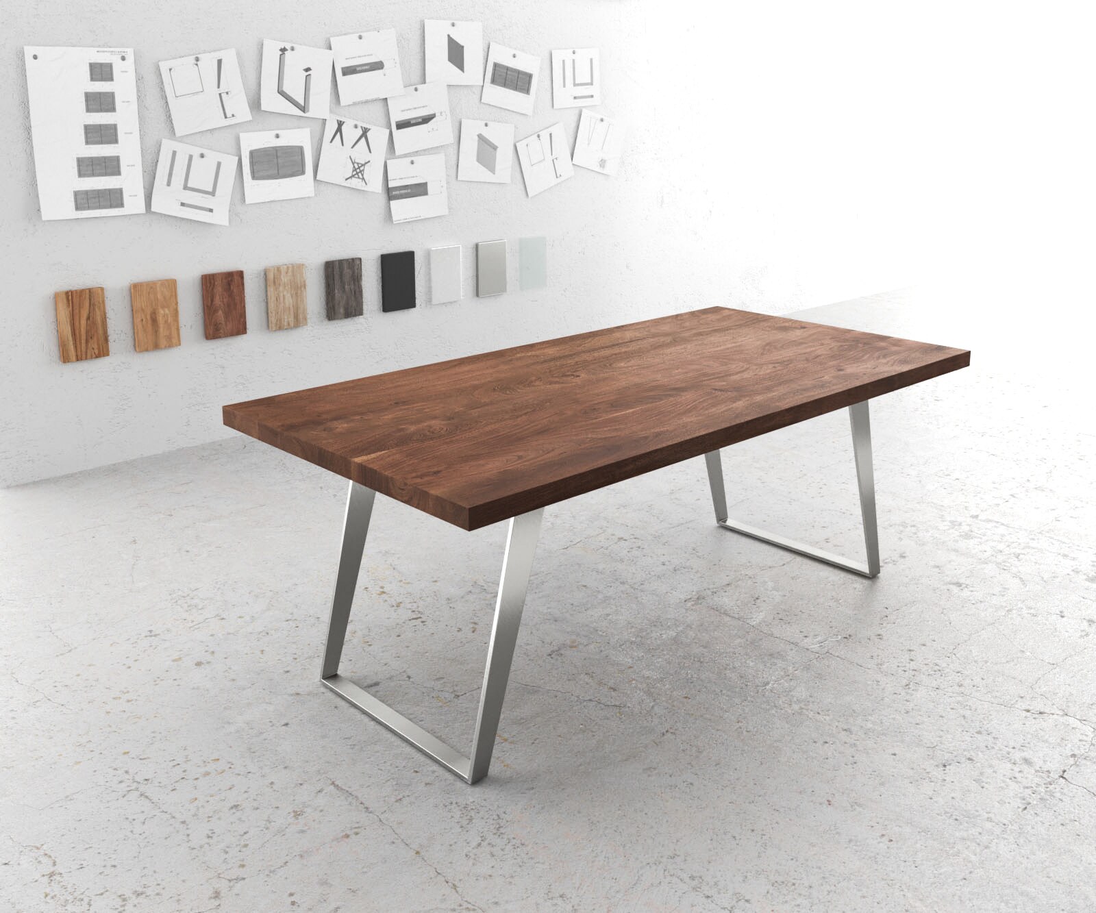 Eettafel Edge 200x100 XL acacia bruin roestvrijstaal schuin