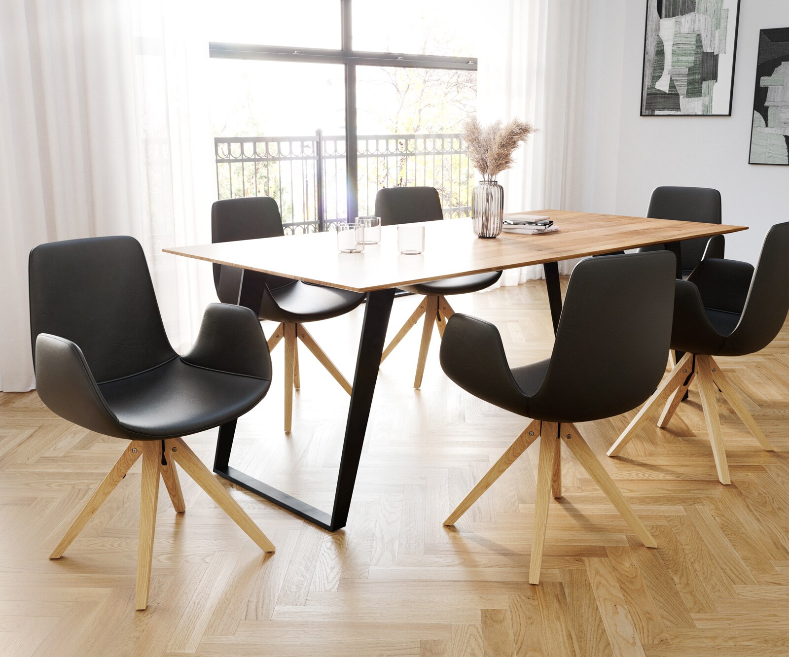 Eetkamerstoel Ilia-Flex met armleuning echt leer zwart houten frame hoekig natuur 3 Eetkamerstoel Ilia-Flex met armleuning echt leer zwart houten frame hoekig natuur 3