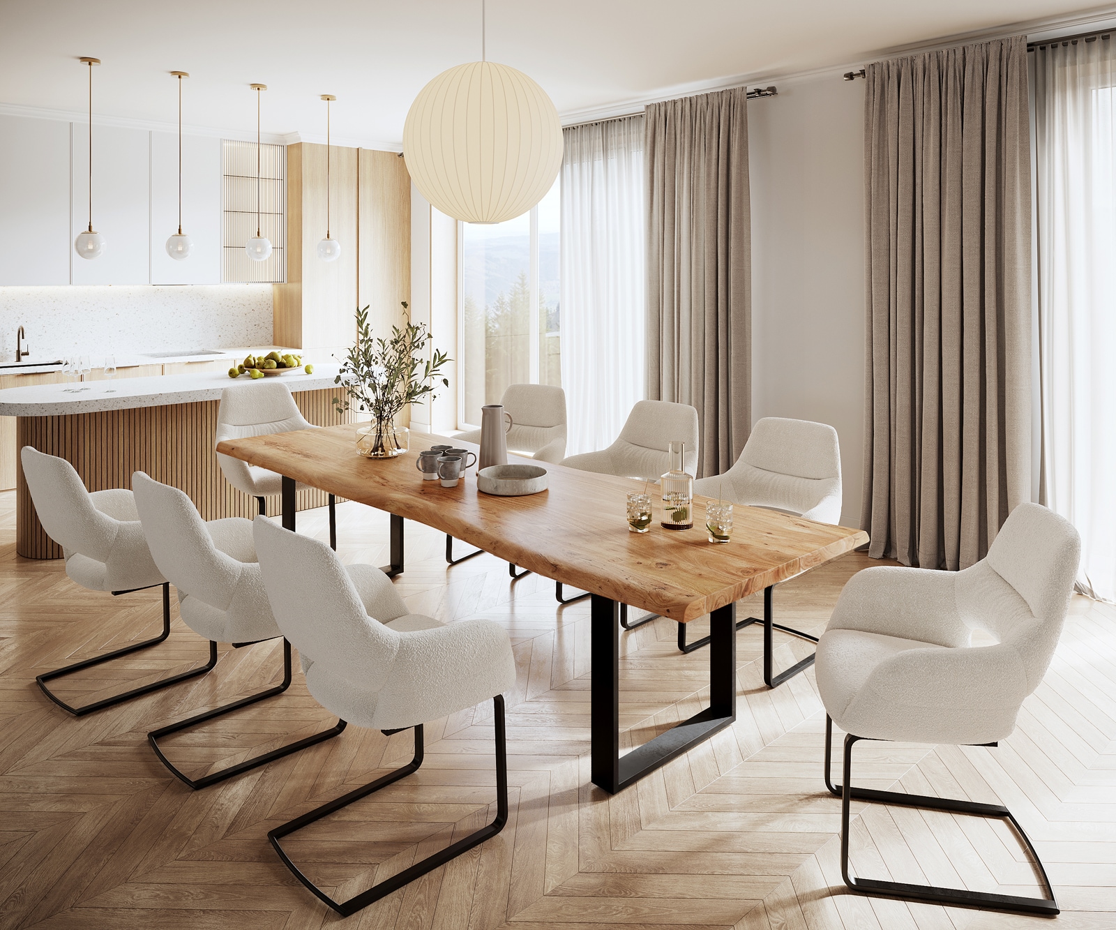 Eettafel Classic-Edge 300x100 acacia natuur frame hoekig metaal zwart 6 Eettafel Classic-Edge 300x100 acacia natuur frame hoekig metaal zwart 6