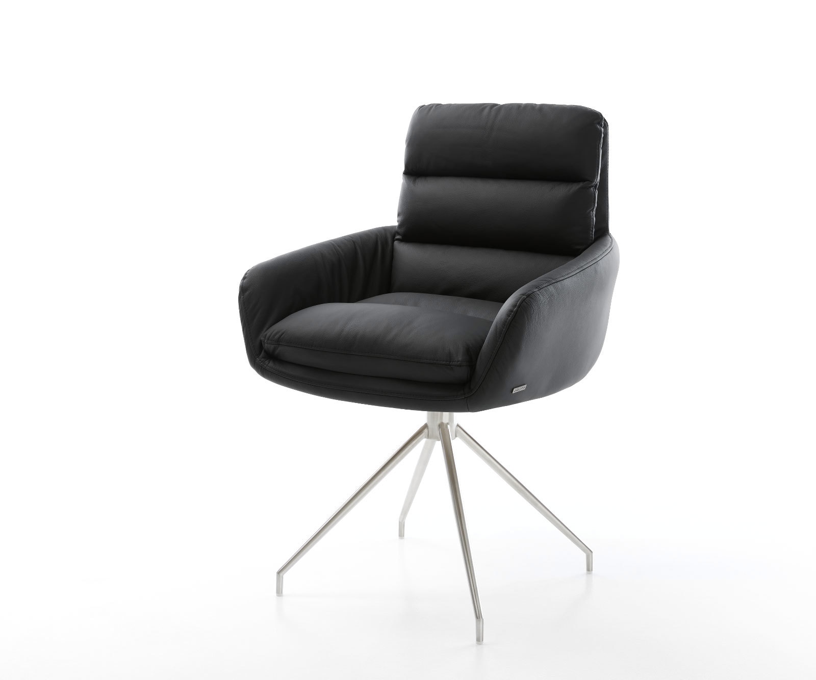 Eetkamerstoel Abelia-Flex met armleuning echt leer zwart kruisframe conisch roestvrij staal Eetkamerstoel Abelia-Flex met armleuning echt leer zwart kruisframe conisch roestvrij staal