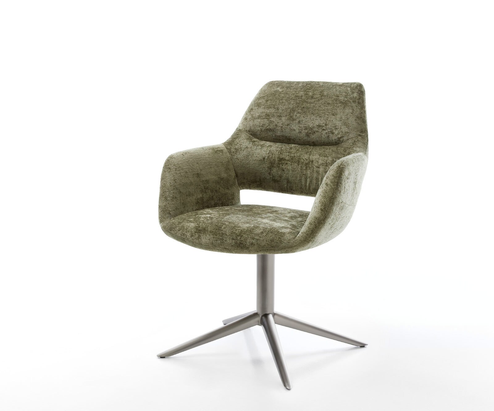 Draaistoel Yago-Flex met armleuning chenille olijfgroen kruispoot grafiet 360° draaibaar rocker-functie pocketveer kern