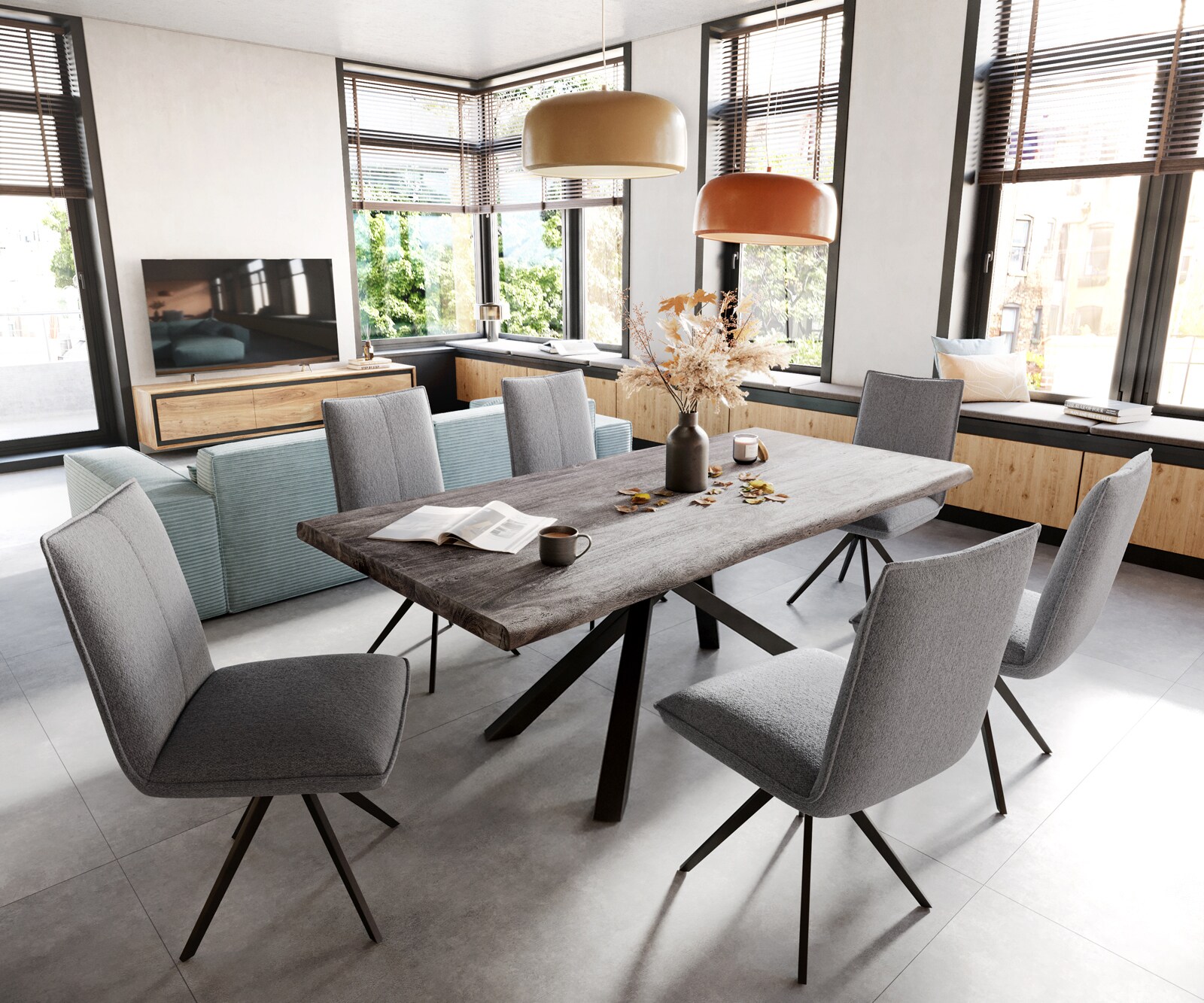 Eettafel Edge 200x100 XL acacia platina Kreuzframe rechthoek zwart Live-Edge 5 Eettafel Edge 200x100 XL acacia platina Kreuzframe rechthoek zwart Live-Edge 5