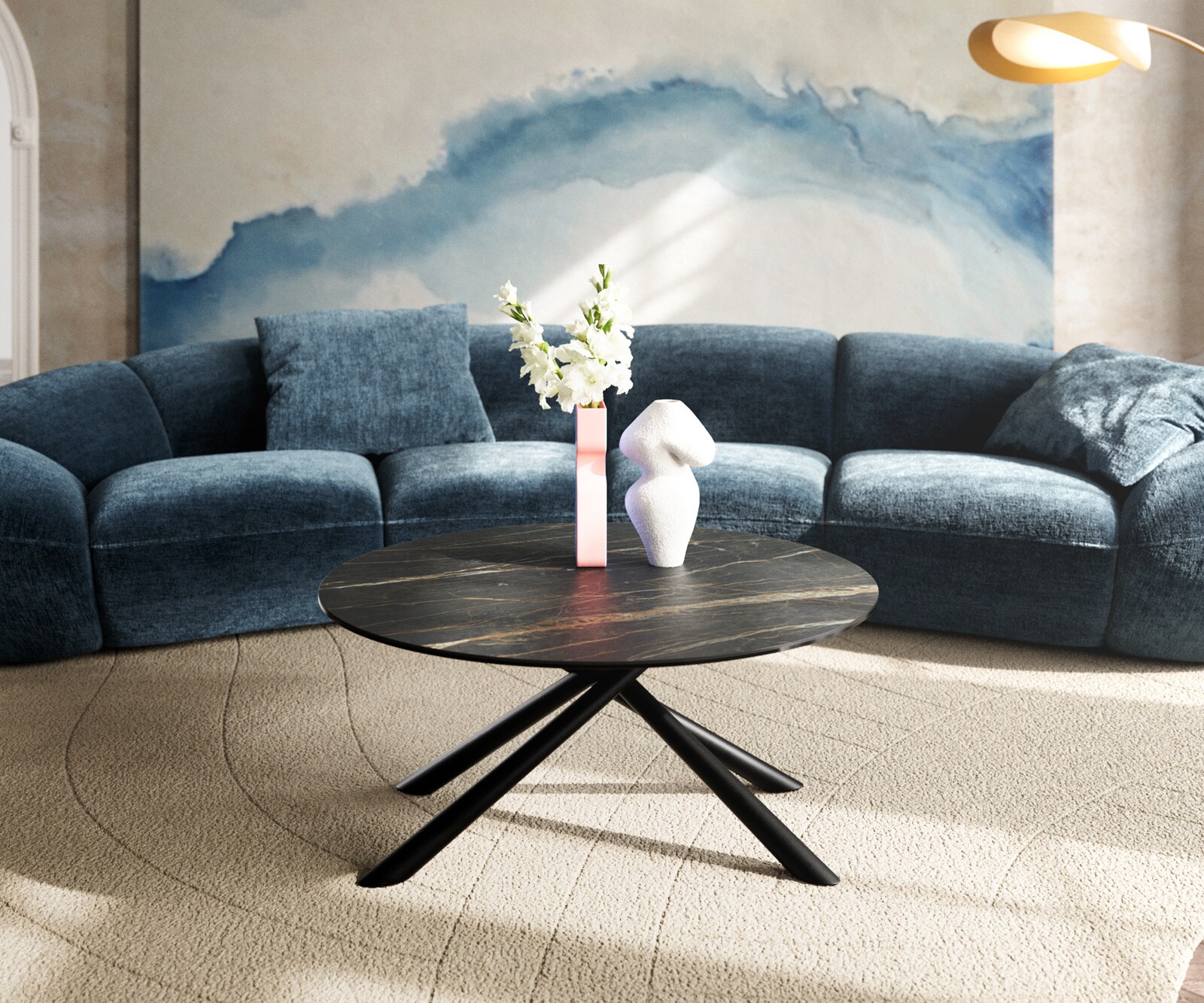 Salontafel Edge rond 90x90 cm keramiek Laminam® Noir Desir bruin Sarity zwart metaal 1