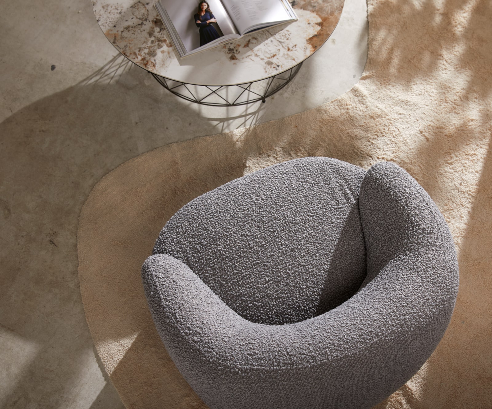 Loungestoel Nova 88x88 cm Bouclé zilvergrijs 2 Loungestoel Nova 88x88 cm Bouclé zilvergrijs 2