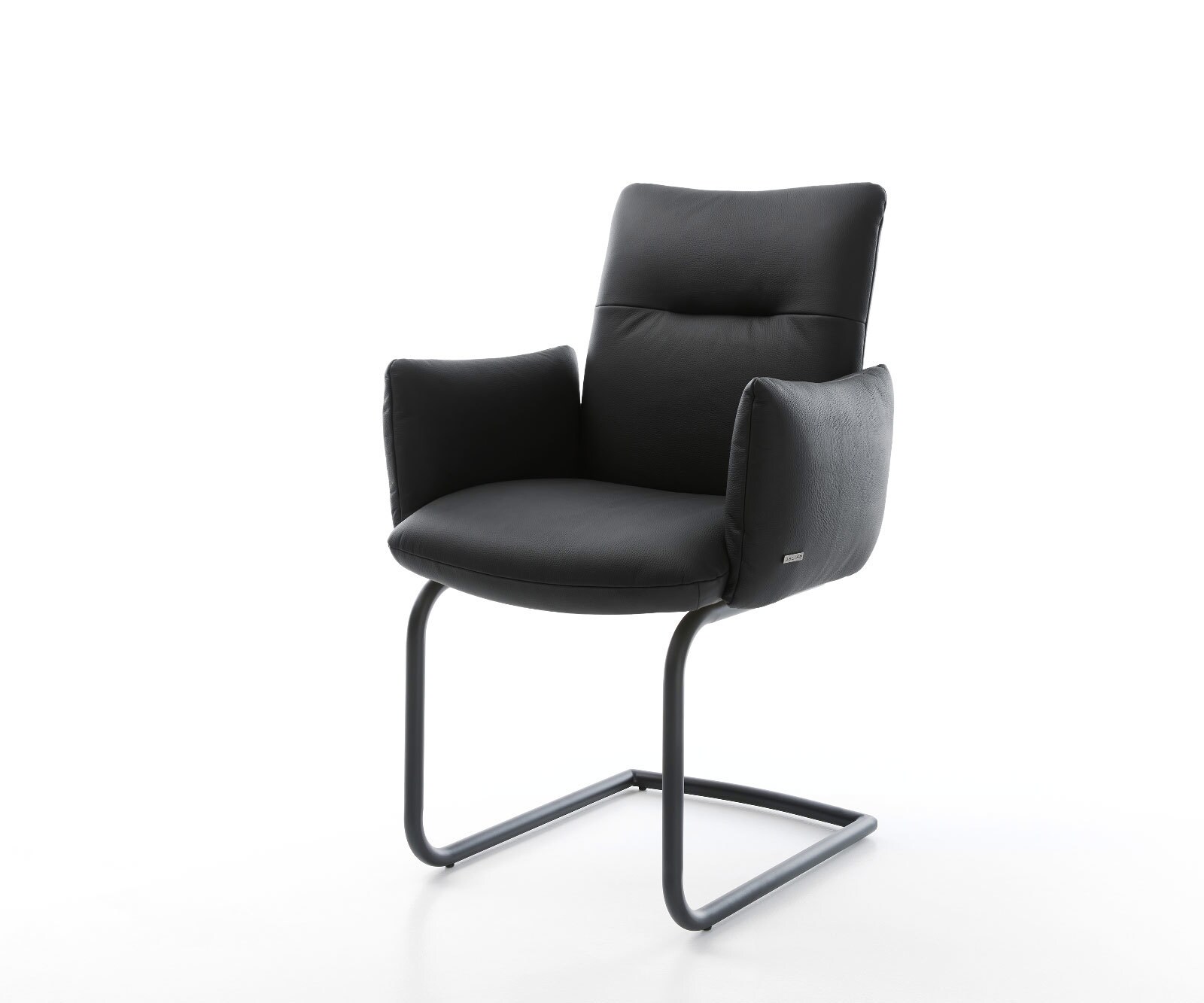 Sledemodel Jova-Flex met armleuning echt leer zwart sledemodel rond zwart pocketveer kern
