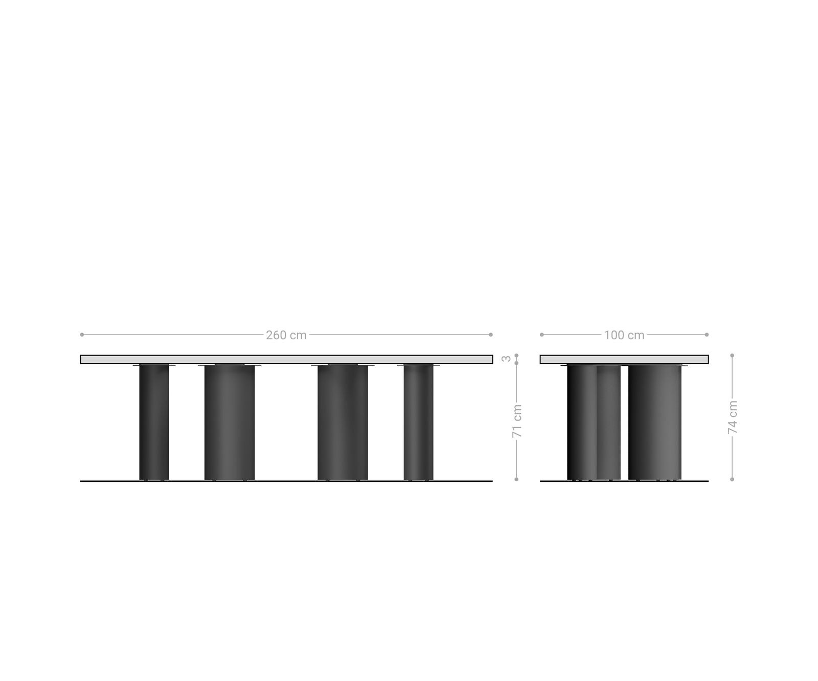 Eetkamertafel Edge 260x100x2,5-3 eiken natuurPilier roestvrij staal geborsteld Live-Edge 6