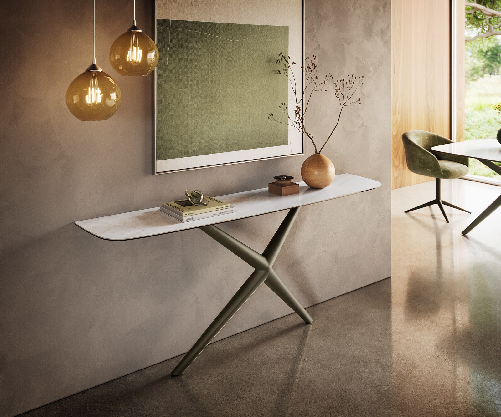 Consoletafel Edge Bootvorm 180x40 cm Keramiek Onyx Pearl Estelo Metaal Effektfinish Titan 4