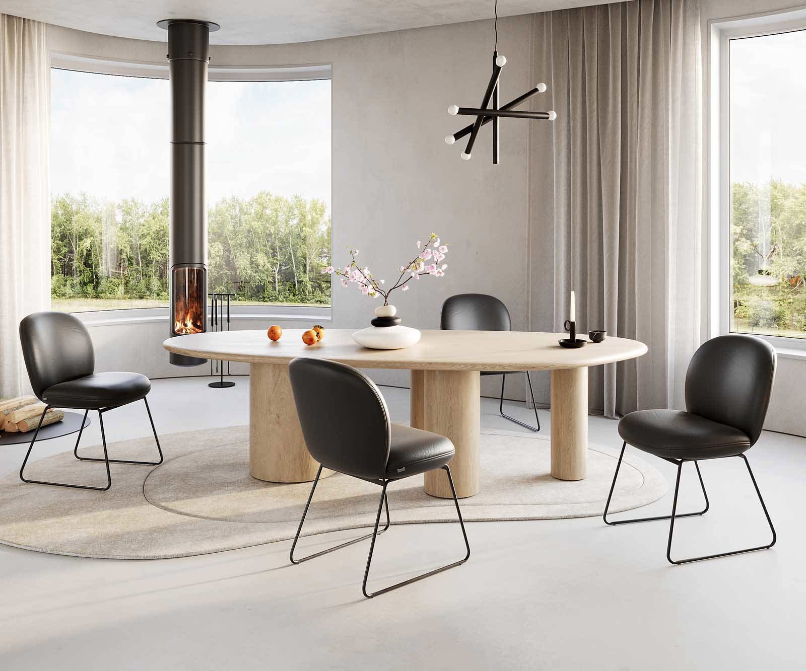 Eetkamerstoel Nube-Flex echt leer zwart slipframe zwart pocketveer kern 3 Eetkamerstoel Nube-Flex echt leer zwart slipframe zwart pocketveer kern 3