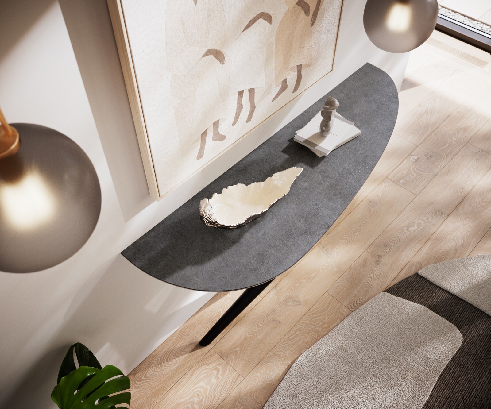 Consoletafel Edge Oval 140x40 cm Keramiek Beton Grijs Estelo Metaal Zwart 4