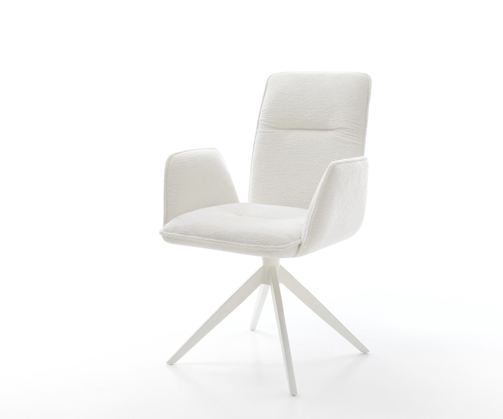 Draaistoel Vinja-Flex bouclé zacht beige kruisframe breed wit 360° draaibaar rocker-functie