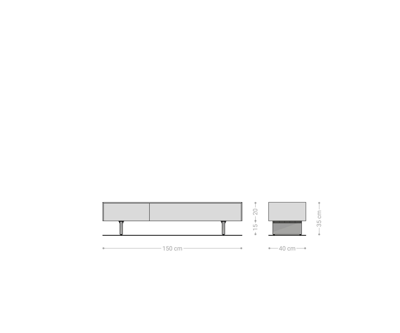 Tv-meubel Cuor 150 cm Keramiek Beton Grijs 1 Flap 1 Laden Zwevende voet look Acrylglas 8