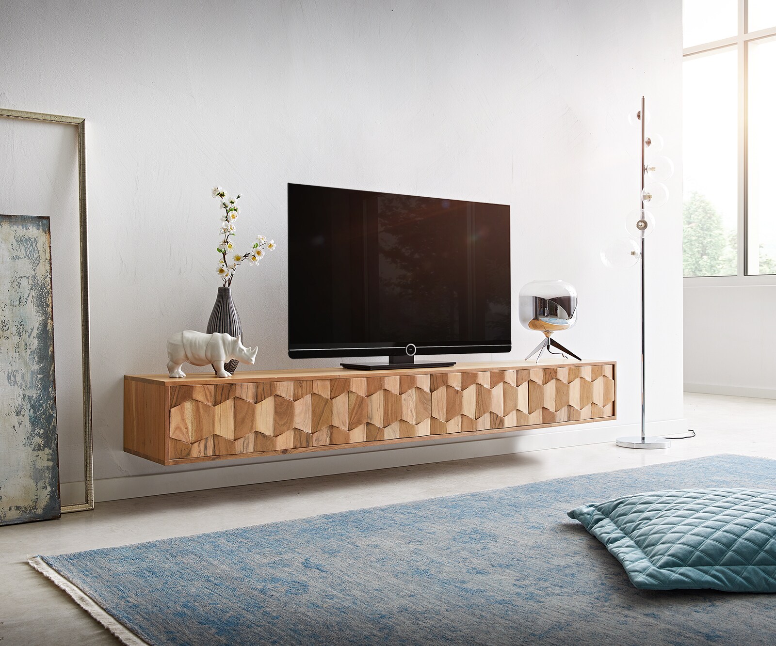 Tv-meubel Fevo 200 cm acacia natuur 4 deuren zwevend