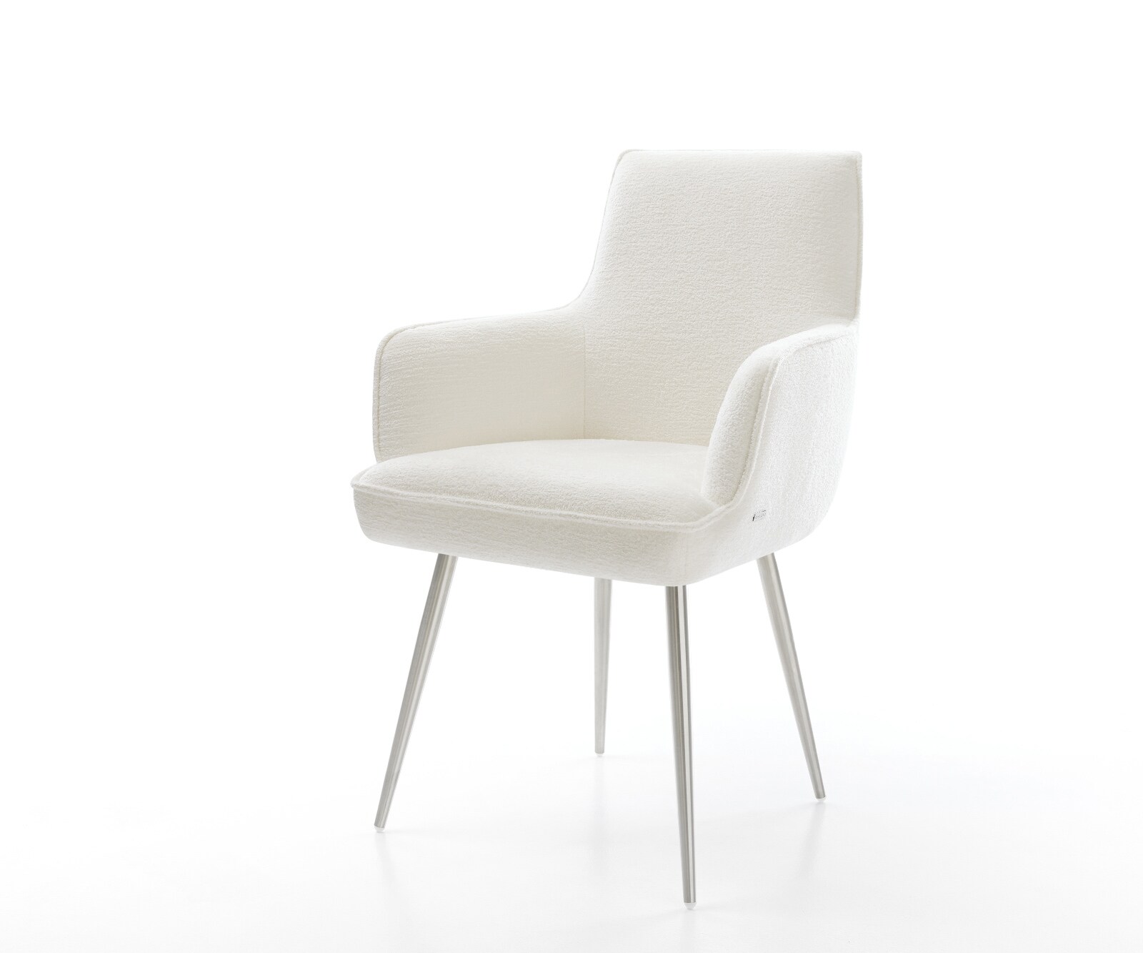 Eetkamerstoel Heira-Flex met armleuning bouclé zacht beige 4-poot conisch roestvrij staal pocketveer kern 1