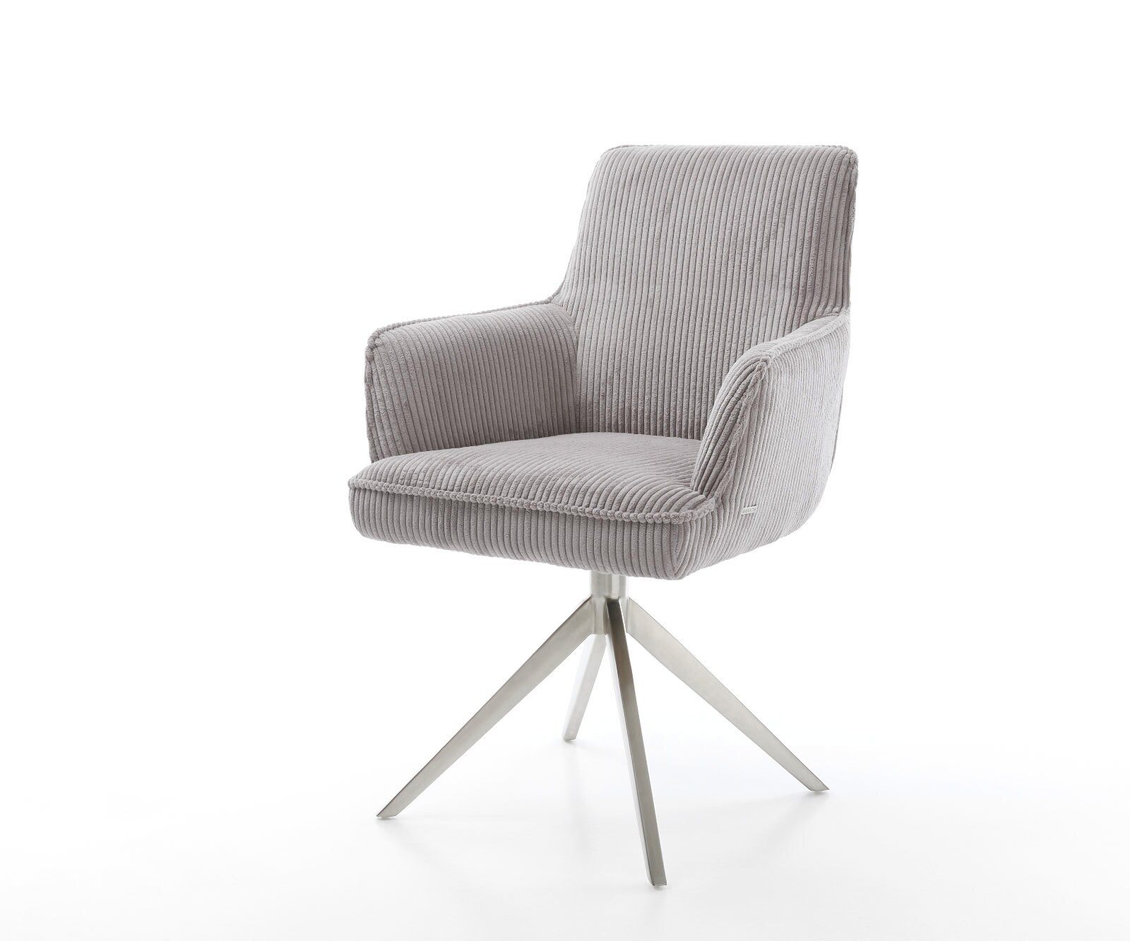 Draaistoel Heira-Flex met armleuning koord zilver grijs kruisframe breed roestvrij staal 360° draaibaar rocker-functie pocketveer kern