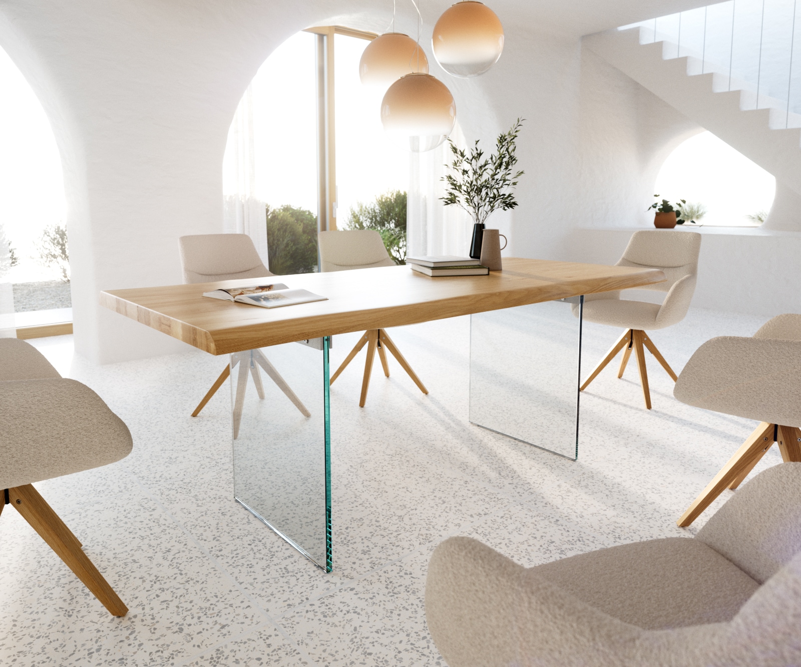 Eettafel Edge 200x100 eiken natuur glas Live-Edge Eettafel Edge 200x100 eiken natuur glas Live-Edge