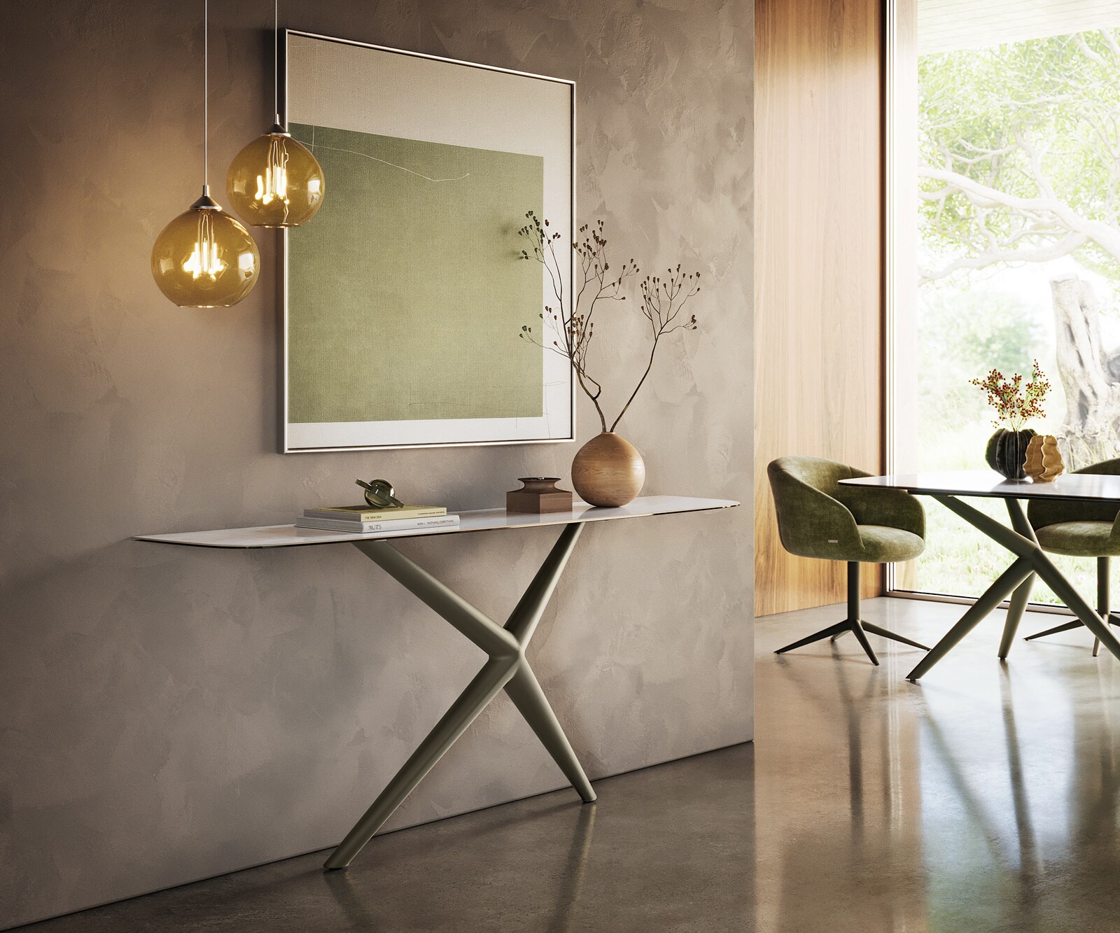 Consoletafel Edge Bootvorm 180x40 cm Keramiek Onyx Pearl Estelo Metaal Effektfinish Titan 7
