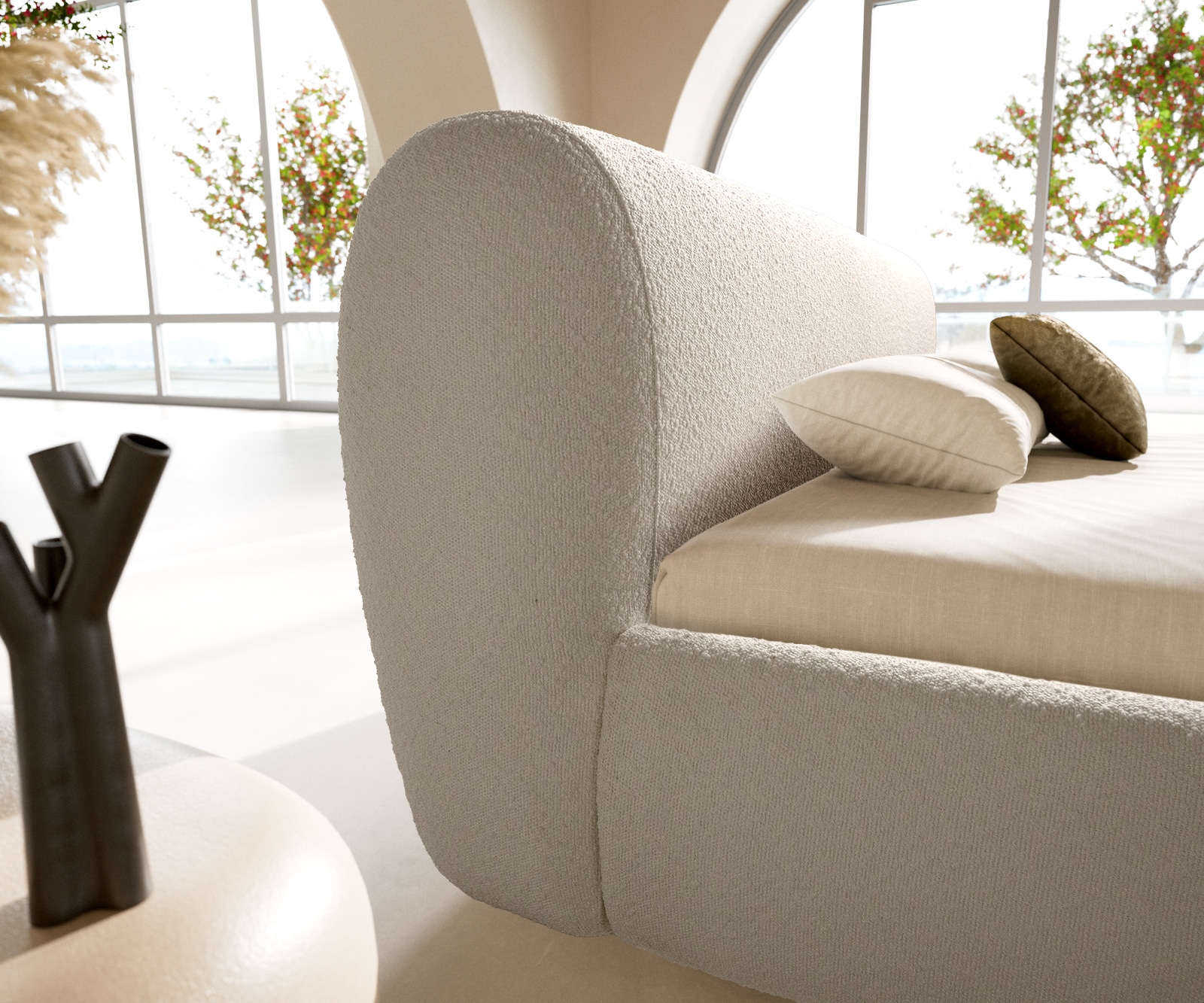 Gestoffeerd-bed Shona 180x200 cm Bouclé crème-wit 5