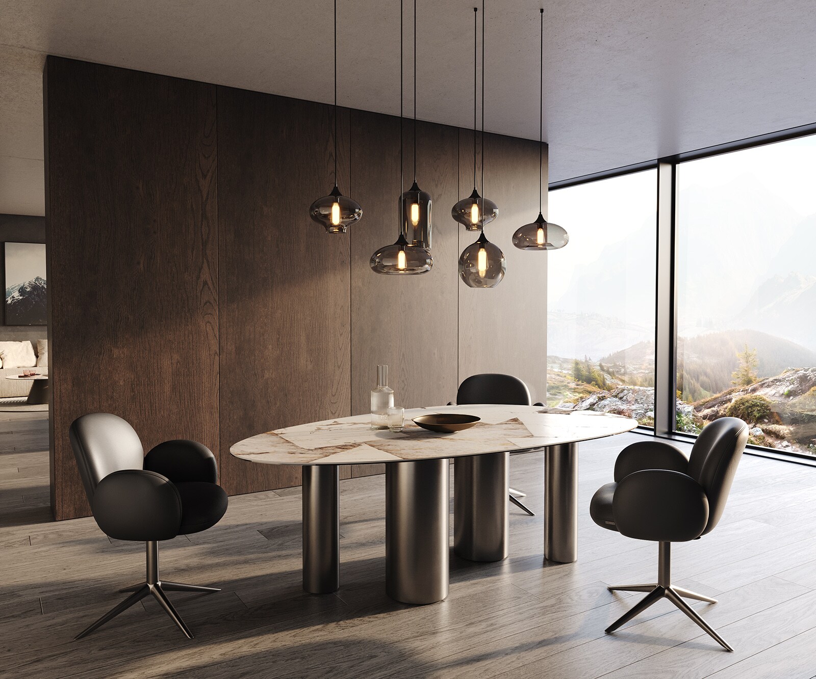 Eettafel Edge Oval 220x120 keramiek Iris FMG Patagonia Lappato Pilier roestvrij staal grafiet 5