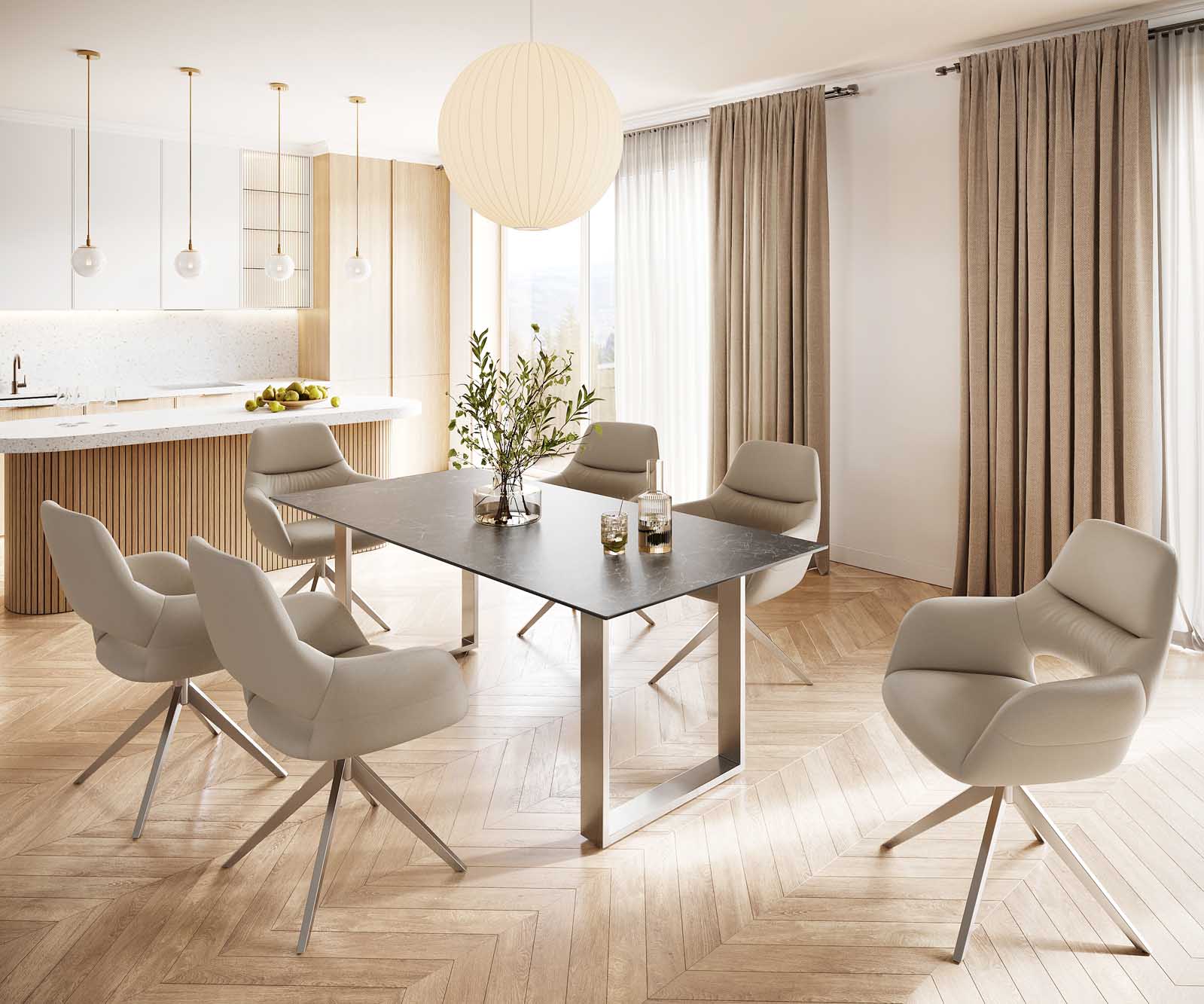 Eettafel Edge 200x100 keramiek Laminam® Nero Greco grijs roestvrij staal smal 6