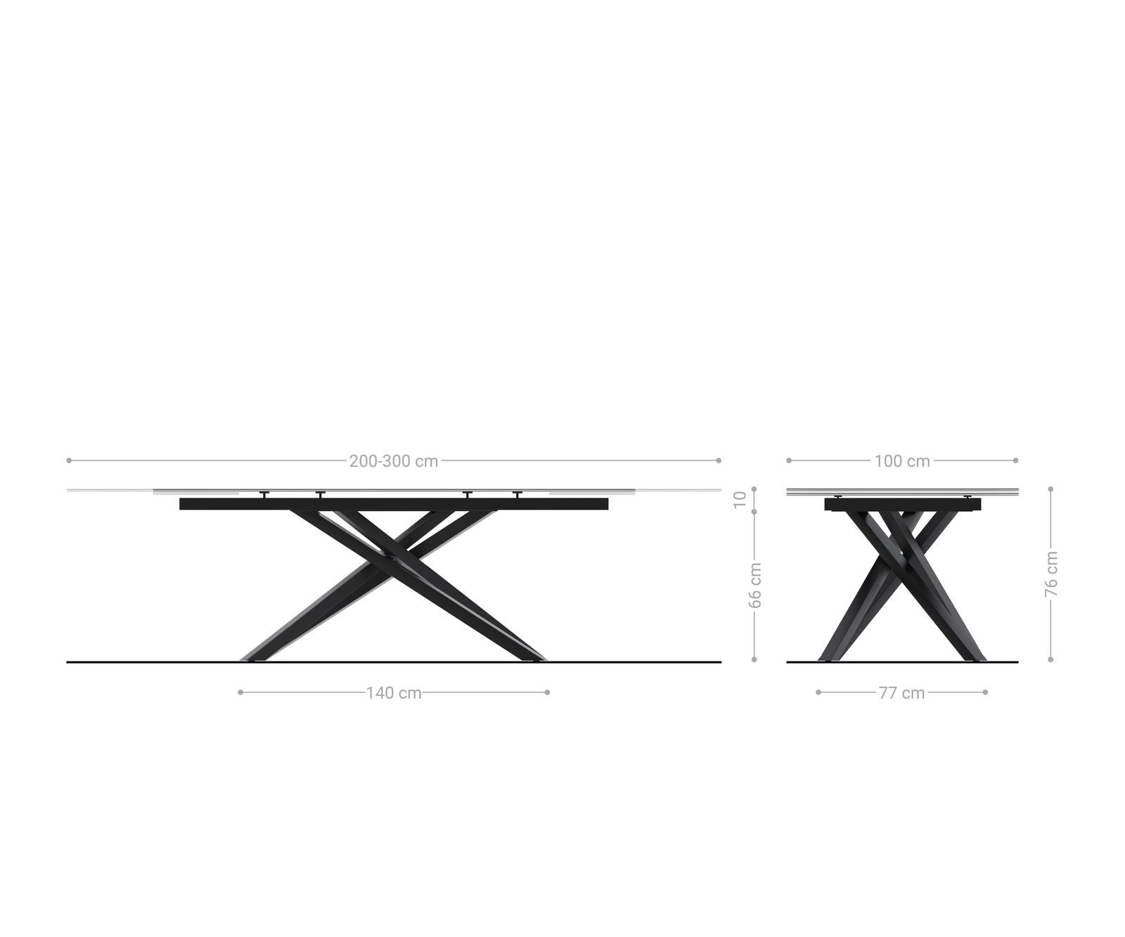 Eetkamertafel Edge 200-300x100 keramiek Calacatta Luxe wit-goud-grijs kruisframe rechthoek zwart uitschuifbaar 8