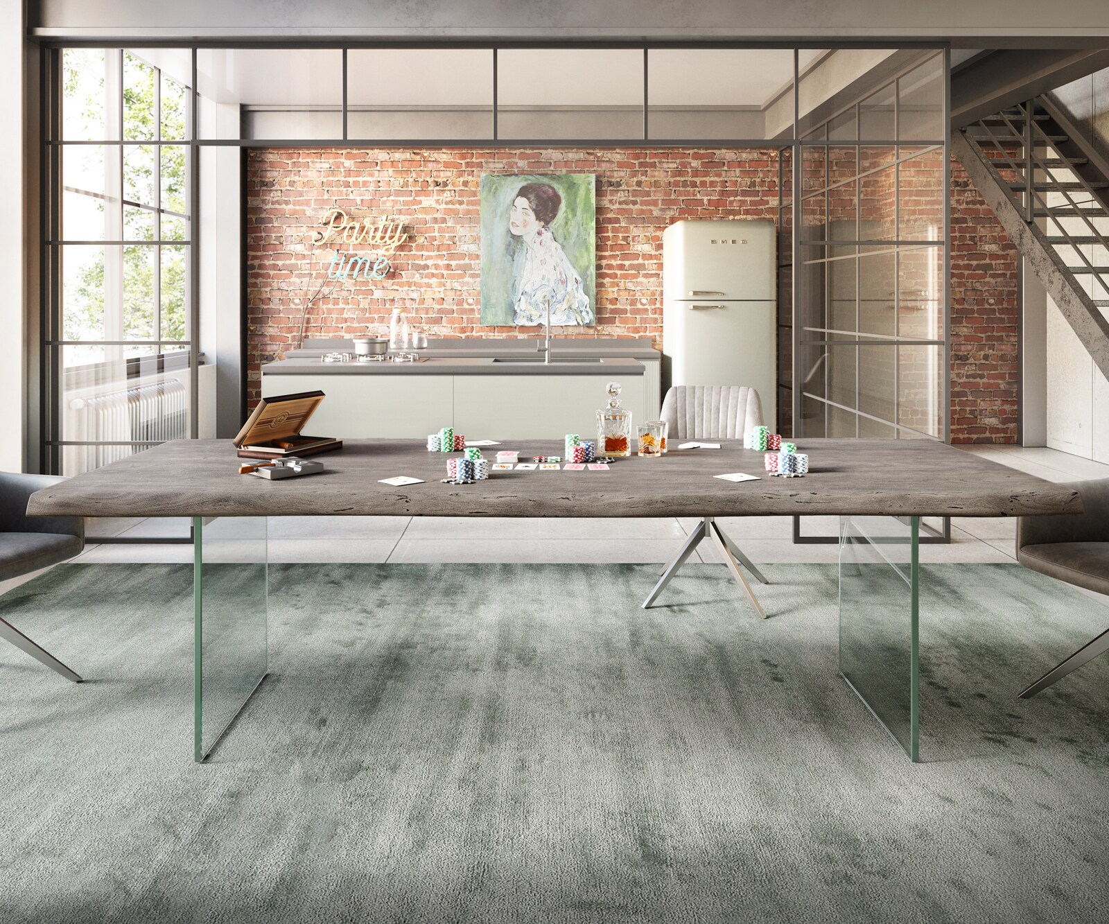 Eettafel Edge 260x100 XL acacia platina  glas Live-Edge 6