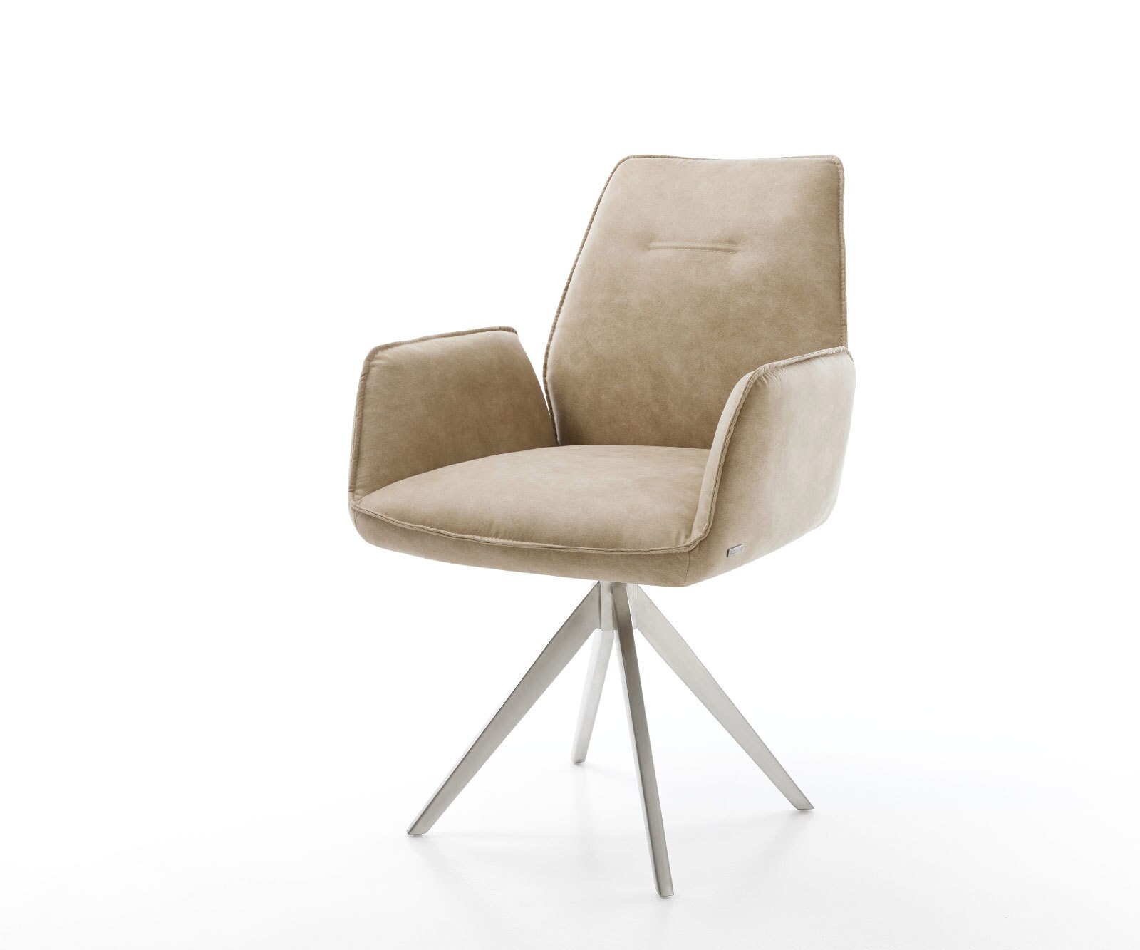 Eetkamerstoel Zoa-Flex microvelours beige vintage kruisframe hoekig roestvrij staal pocketveer kern
