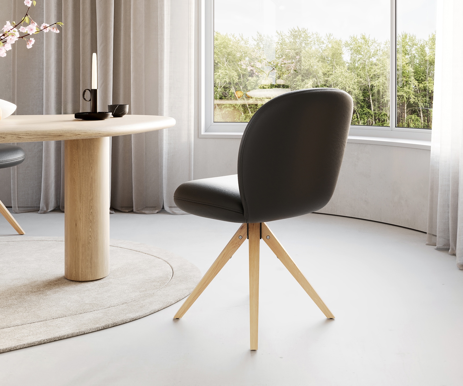 Draaistoel Nube-Flex echt leer zwart houten frame hoekig natuur 180° draaibaar pocketveer kern 4 Draaistoel Nube-Flex echt leer zwart houten frame hoekig natuur 180° draaibaar pocketveer kern 4