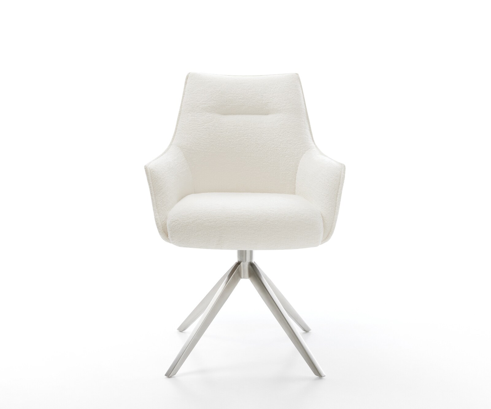 Draaistoel Alja-Flex met armleuning bouclé zacht beige kruisframe breed roestvrij staal 360° draaibaar rocker-functie pocketveer kern 1