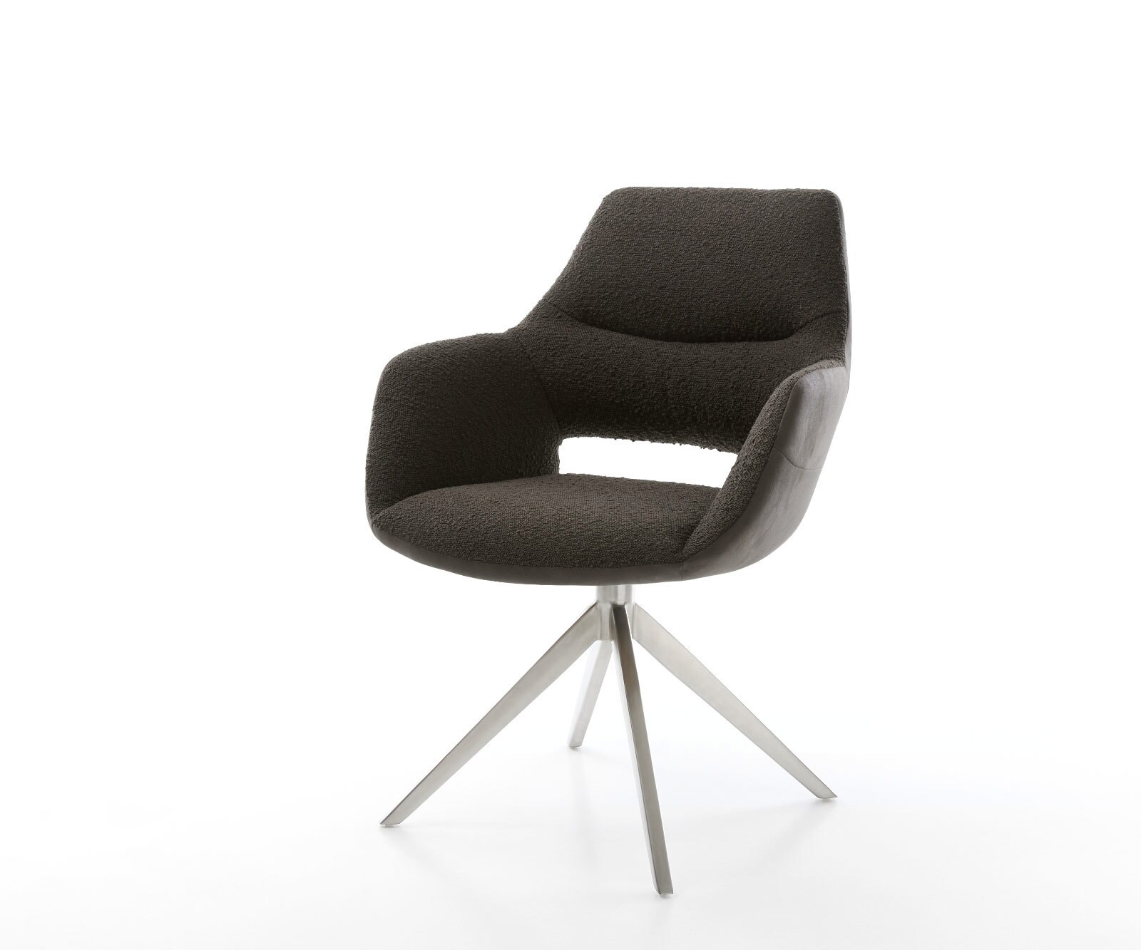 Draaistoel Yago-Flex met armleuning materiaalmix zwart kruisframe breed roestvrij staal 360° draaibaar rocker-functie pocketveer kern