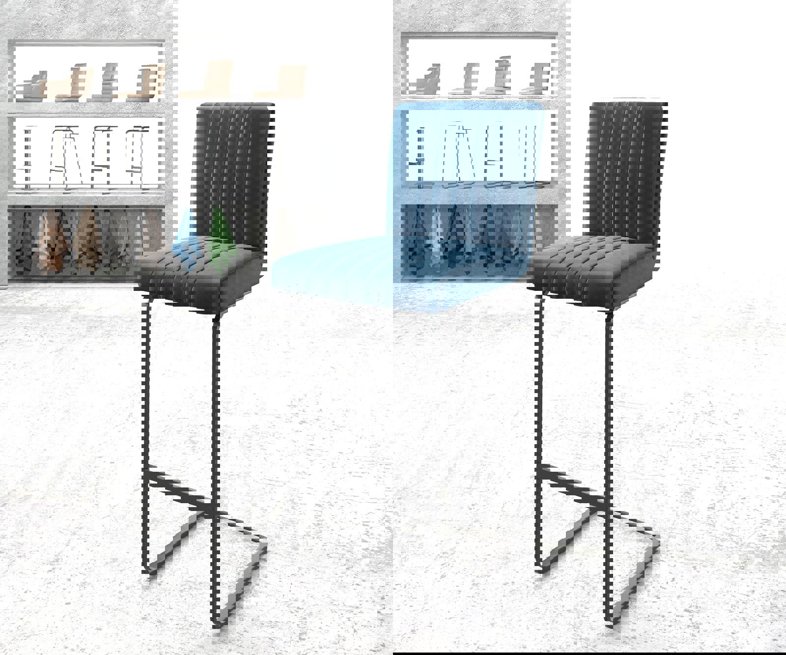 Barstoel Luiga-Flex fluweel blauw sledestoel vlak metaal Barstoel Luiga-Flex fluweel blauw sledestoel vlak metaal