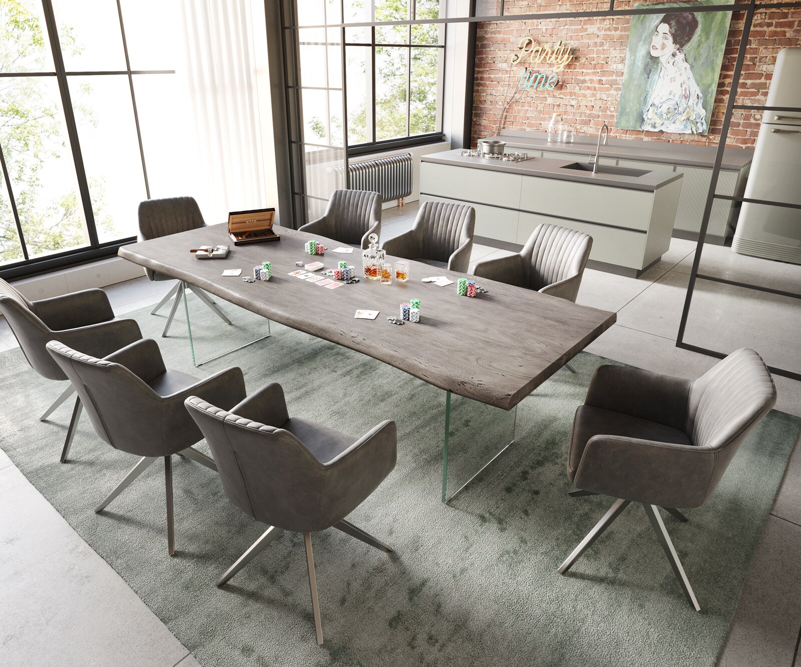 Eettafel Edge 260x100 XL acacia platina  glas Live-Edge 5