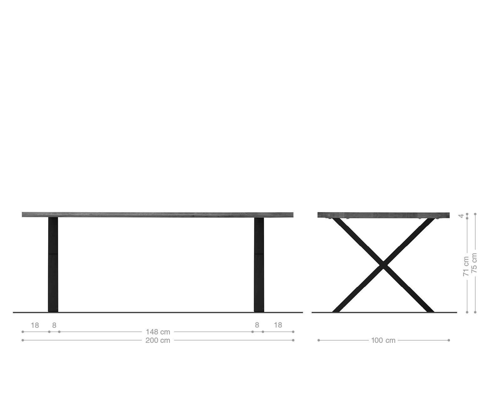 Eettafel Edge-Pure 200x100 eiken natuur x-frame metaal zwart fishbone  6