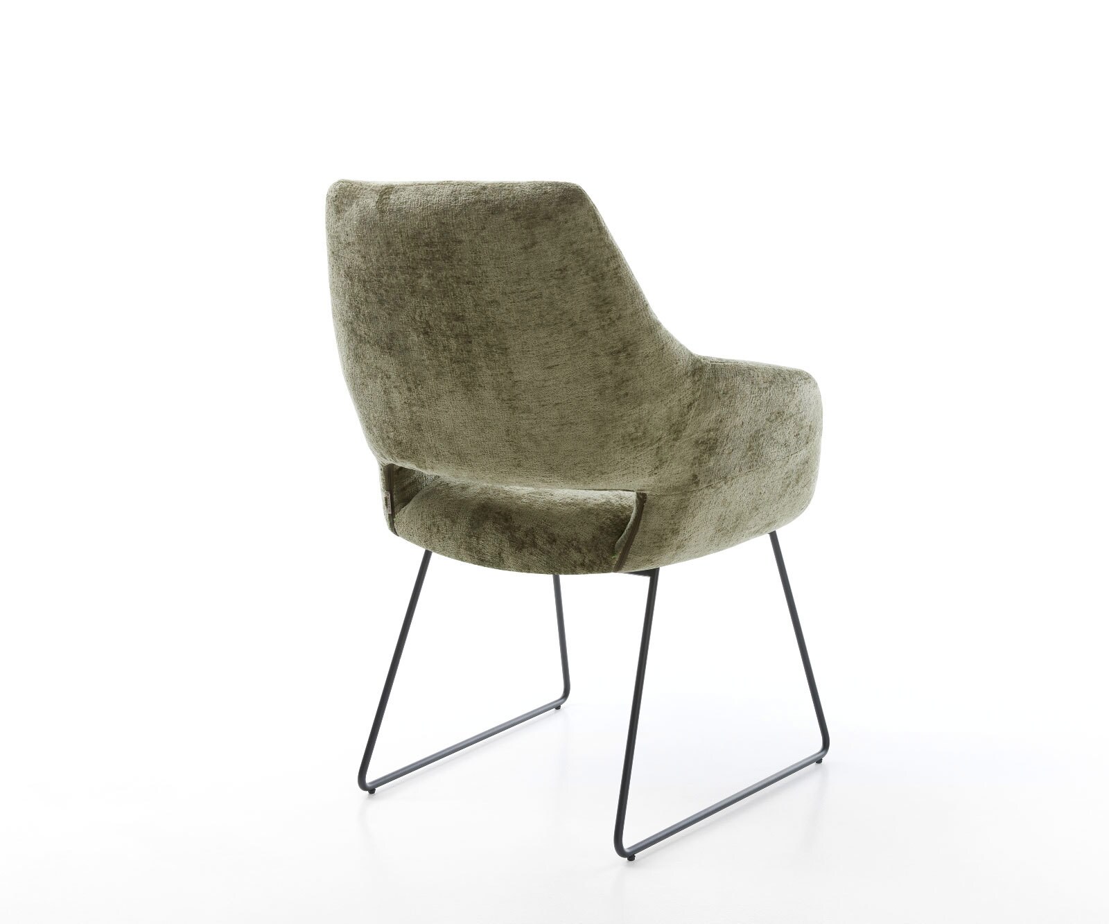 Eetkamerstoel Yago-Flex met armleuning chenille olijfgroen slipframe zwart pocketveer kern 4 Eetkamerstoel Yago-Flex met armleuning chenille olijfgroen slipframe zwart pocketveer kern 4