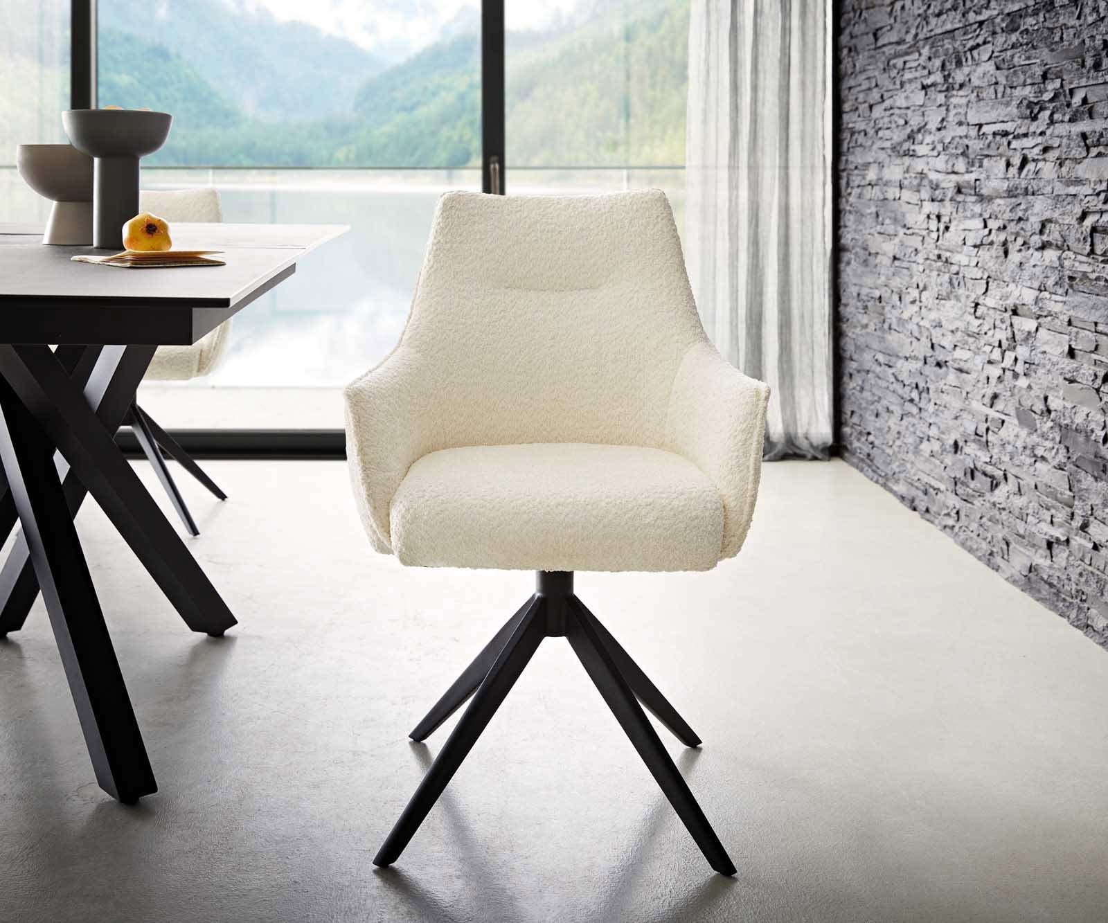 Draaistoel Alja-Flex met armleuning bouclé wit kruisframe breed zwart 360° draaibaar pocketveer kern 1 Draaistoel Alja-Flex met armleuning bouclé wit kruisframe breed zwart 360° draaibaar pocketveer kern 1