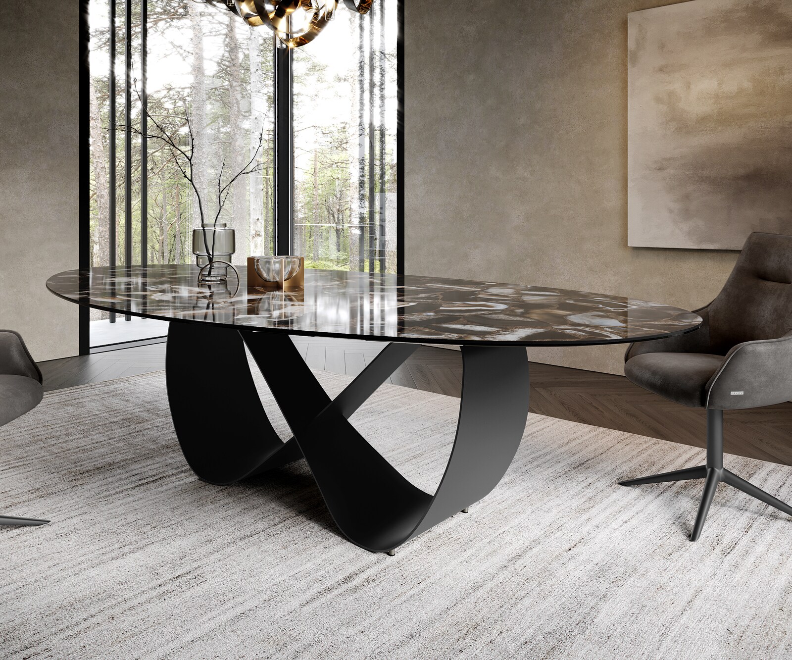 Eetkamertafel Edge Oval 280x130 cm Keramiek Iris FMG Agatablack Infinity Metaal Zwart 6