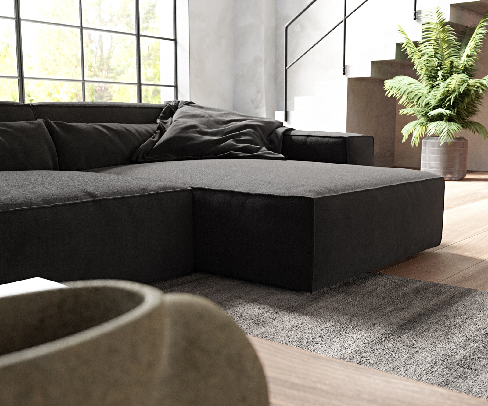 Hoekbank Sirpio XL 370x170 cm microvezel zwart recamiere variabele 5