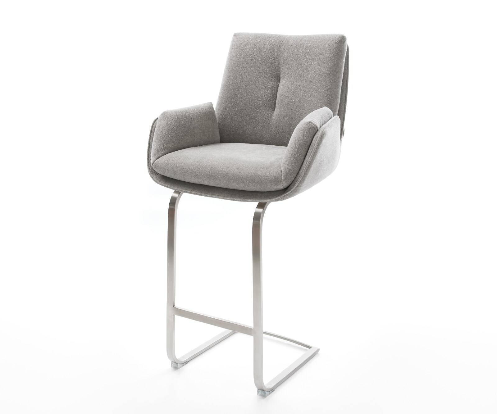 Barstoel Clea-Flex structuurstof zacht grijs vrijstaand vlak RVS pocketvering 1