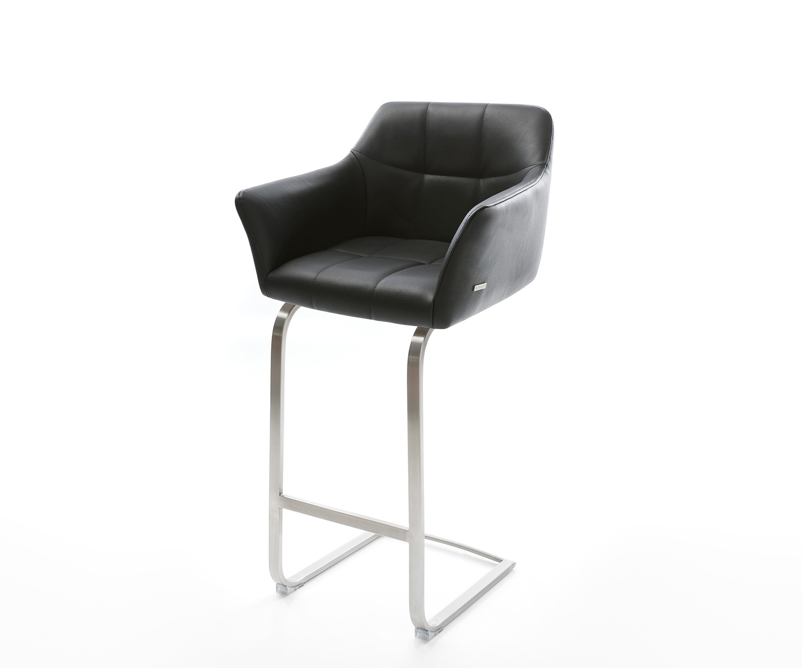 Barstoel Yulo-Flex echt leer zwart sledestoel vlak roestvrij staal Barstoel Yulo-Flex echt leer zwart sledestoel vlak roestvrij staal