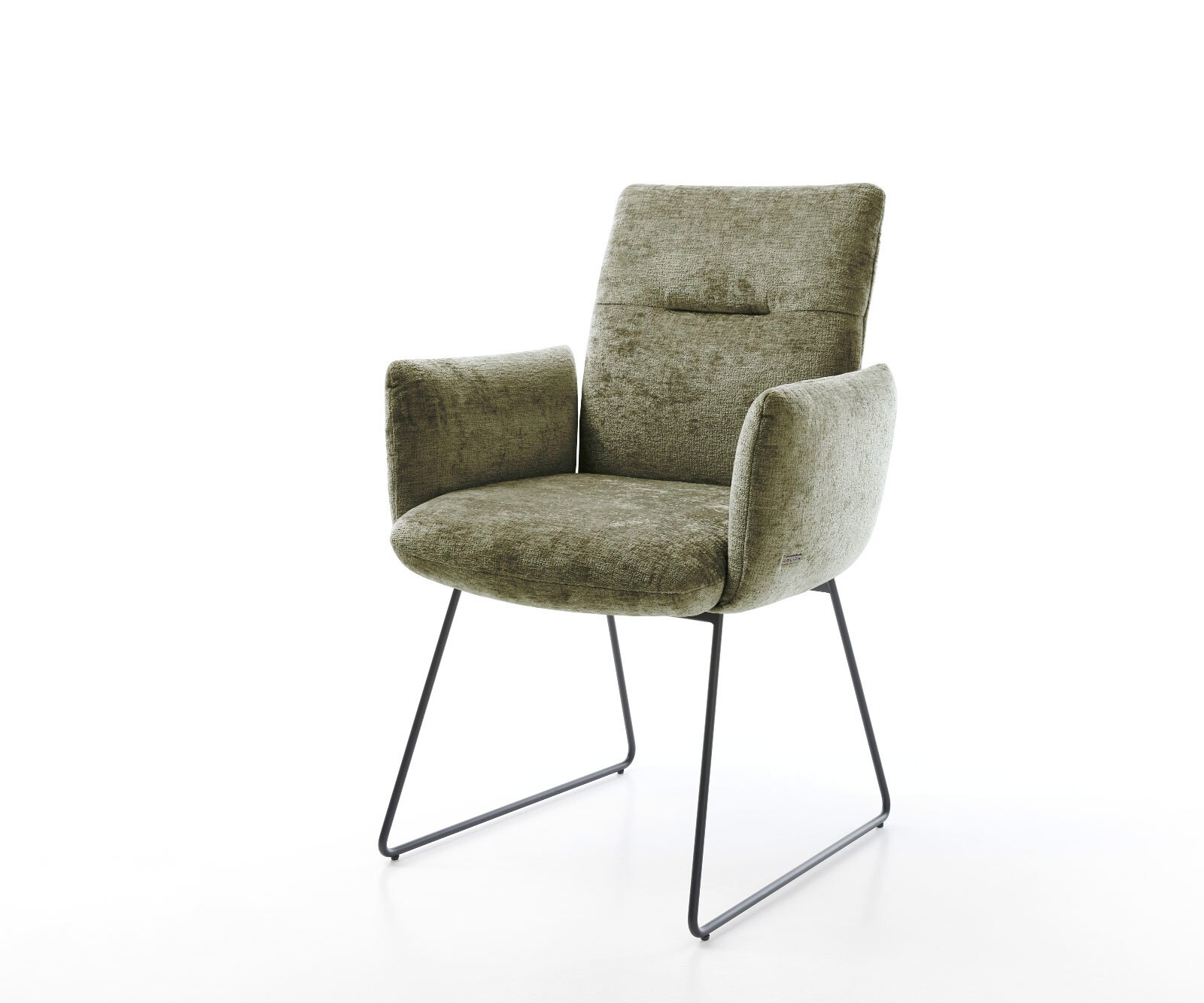Eetkamerstoel Jova-Flex met armleuning chenille olijfgroen slipframe zwart pocketveer kern