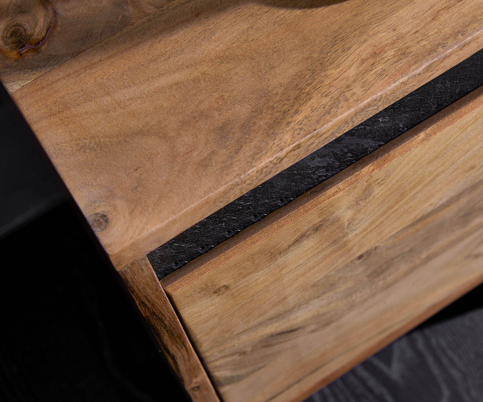 Lowboard Stonegrace 240 cm Acacia Natuur 4 Deuren Voet Ovaal Roestvrij Staal 4