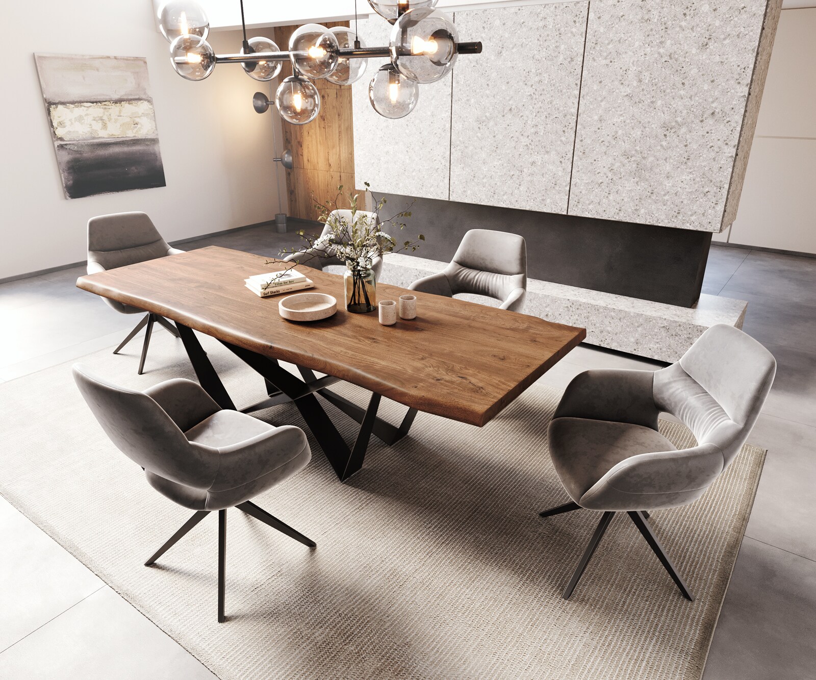Eettafel Edge 260x100 XL acacia bruin  Spider staal  zwart  Live-Edge 6