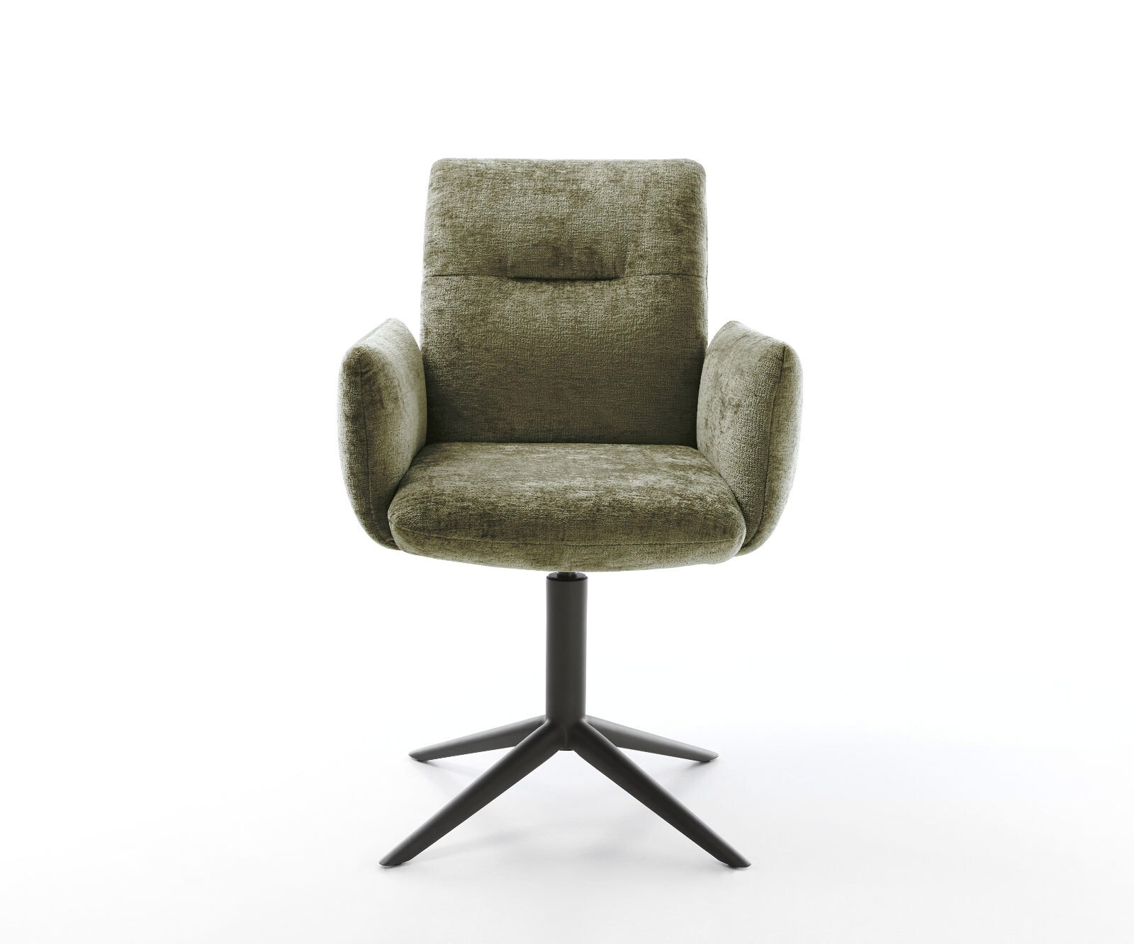 Draaistoel Jova-Flex met armleuning chenille olijfgroen kruispoot zwart 360° draaibaar rocker-functie pocketveer kern 1
