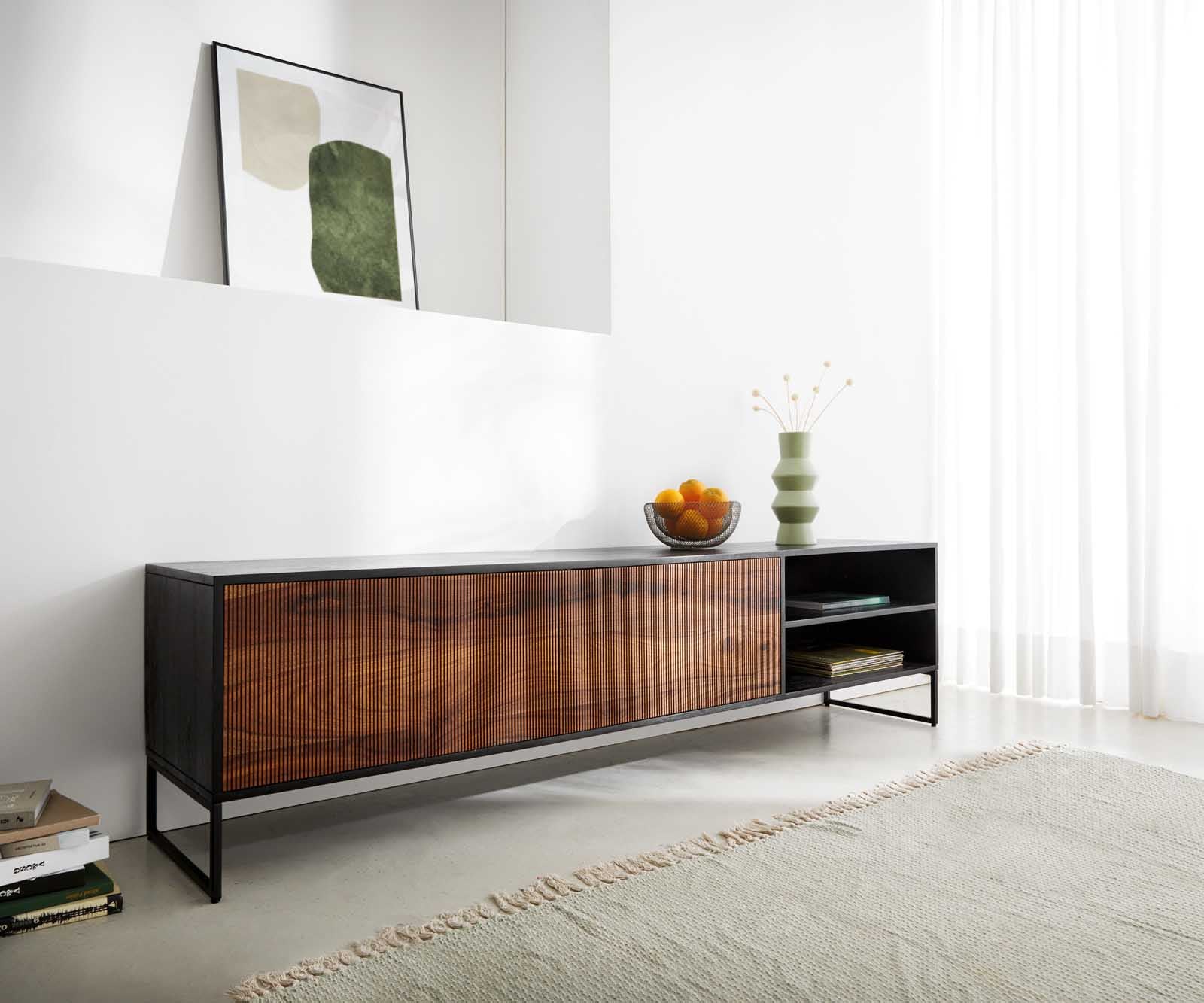Dressoir Vaag 200 cm Sheesham natuur mango zwart 2 deuren 2 vakken