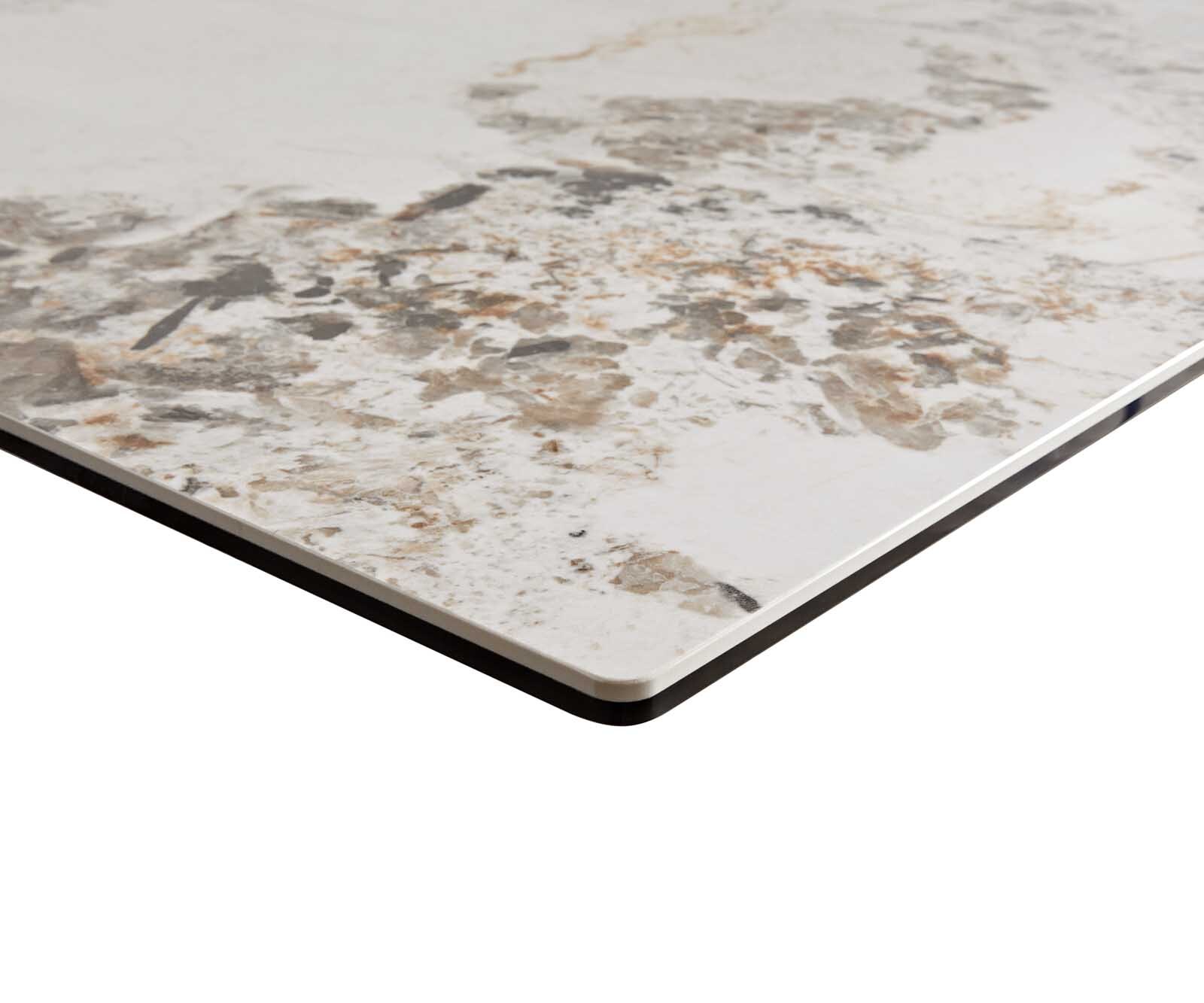 Eetkamertafel Edge 200x100 keramiek Minas Melange wit-beige metaal schuin zwart 4 Eetkamertafel Edge 200x100 keramiek Minas Melange wit-beige metaal schuin zwart 4