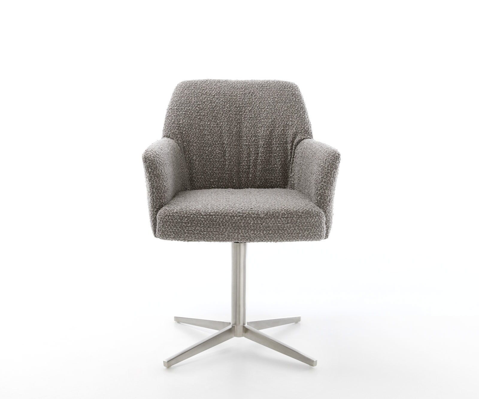 Draaistoel Xana-Flex met armleuning bouclé zilver grijs kruispoot roestvrij staal 360° draaibaar pocketveer kern 2