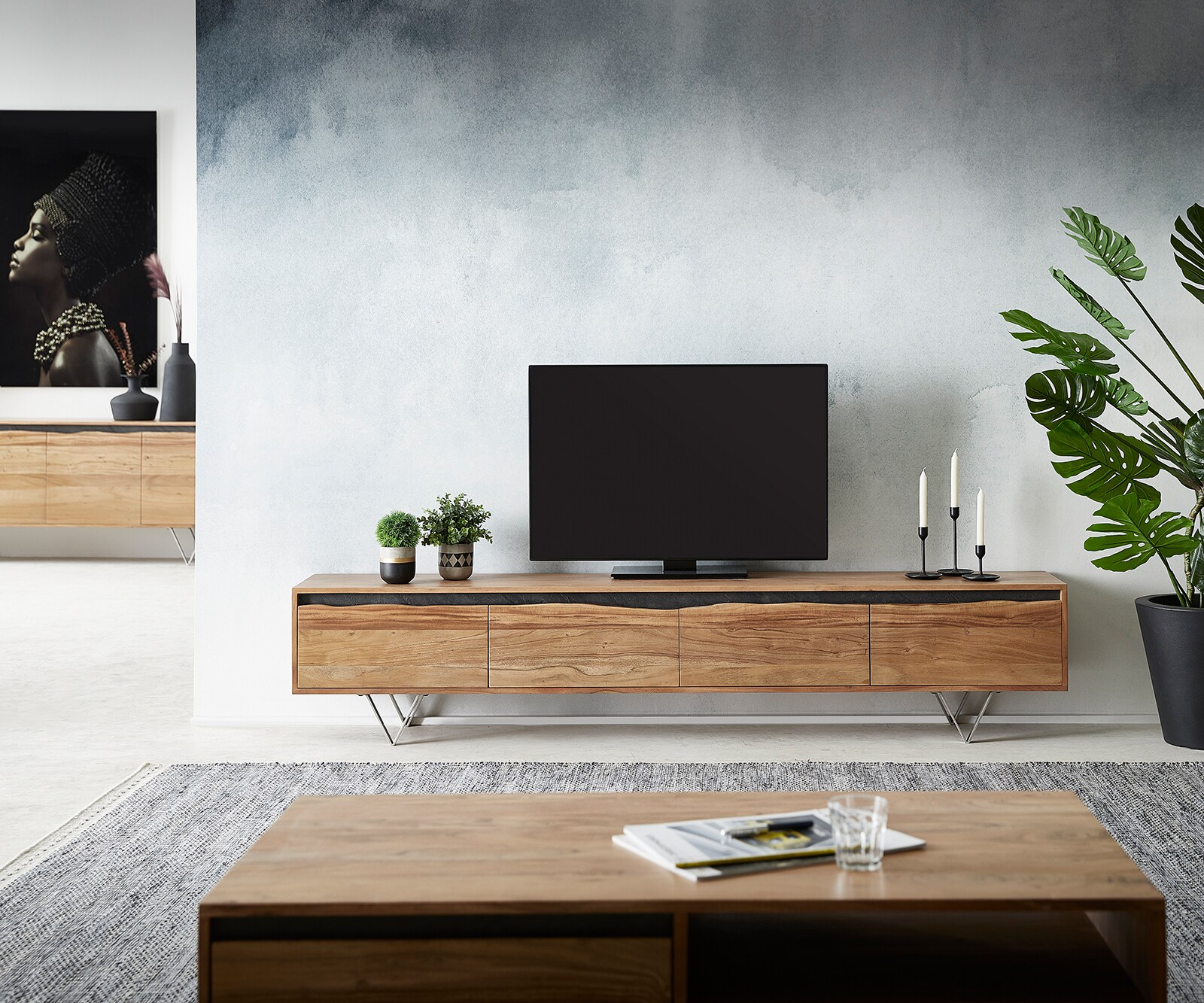 Tv-meubel Stonegrace  220x35 cm acacia natuur 4 deuren 1