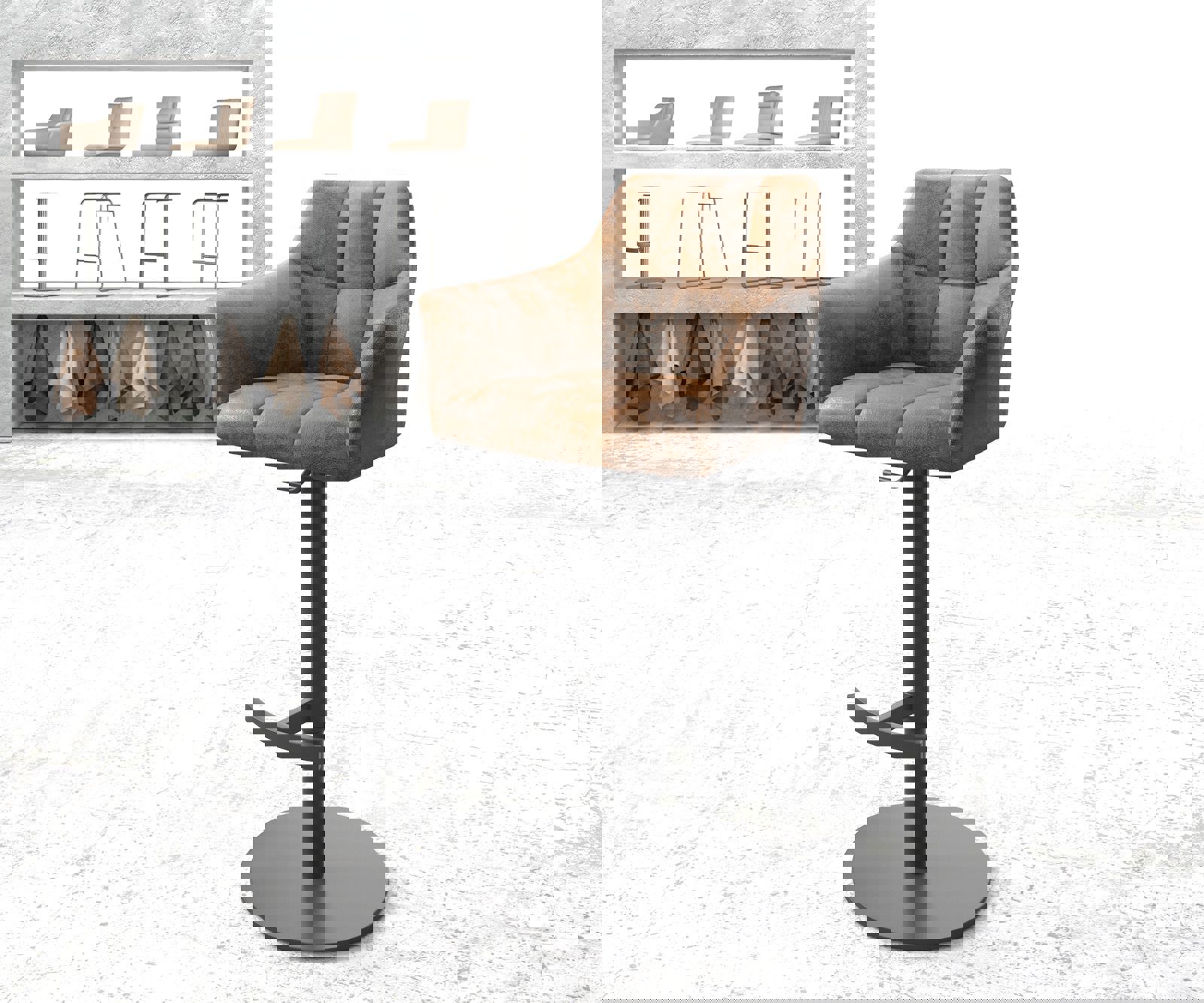 Barstoel Yulo-Flex vintage bruin draaivoet hoogteverstelbaar metaal Barstoel Yulo-Flex vintage bruin draaivoet hoogteverstelbaar metaal