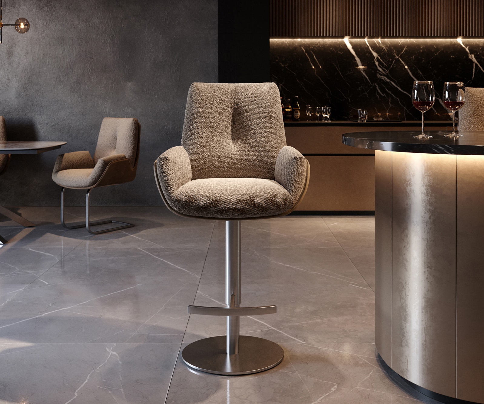 Barstoel Clea-Flex Materiaalmix Mud Draaivoet in hoogte verstelbaar RVS Draaibaar pocketvering 4 Barstoel Clea-Flex Materiaalmix Mud Draaivoet in hoogte verstelbaar RVS Draaibaar pocketvering 4