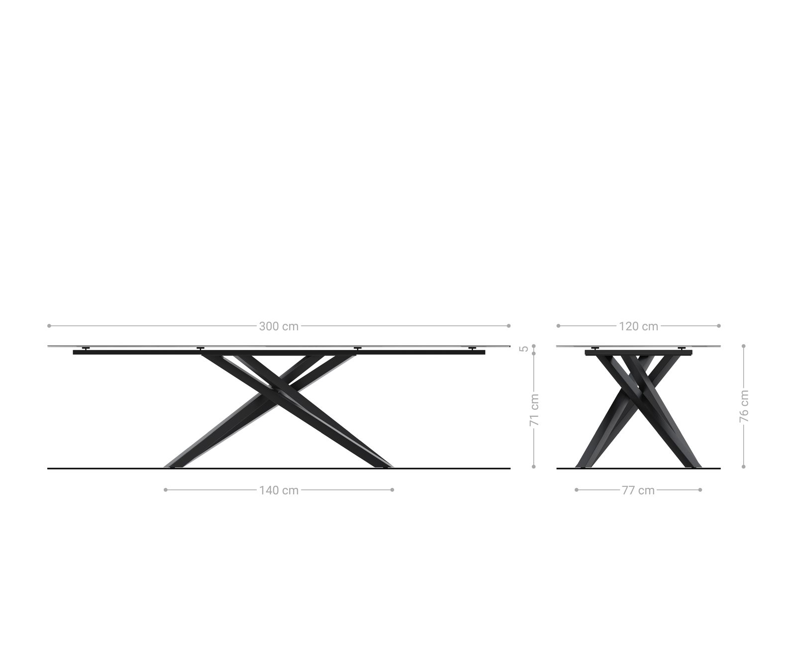 Eettafel Edge Boot 300x120 cm Keramiek Laminam® Sabbia Eichefarbig kruisonderstel Rechthoek Roestvrij staal Grafiet 7