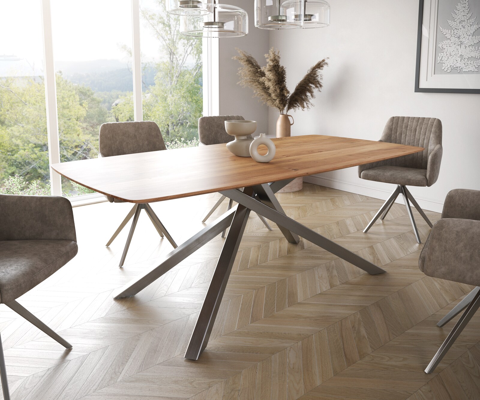 Eettafel Edge Boot 200x100 acacia natuur kruisframe rechthoek roestvrij staal  Schweizer Kante 1